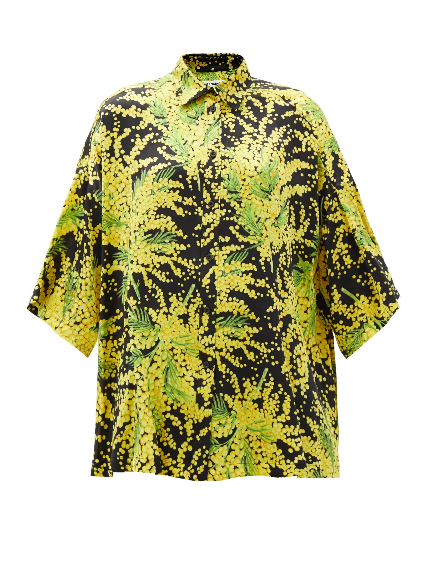 Floral-print oversized silk-faille shirt - 1