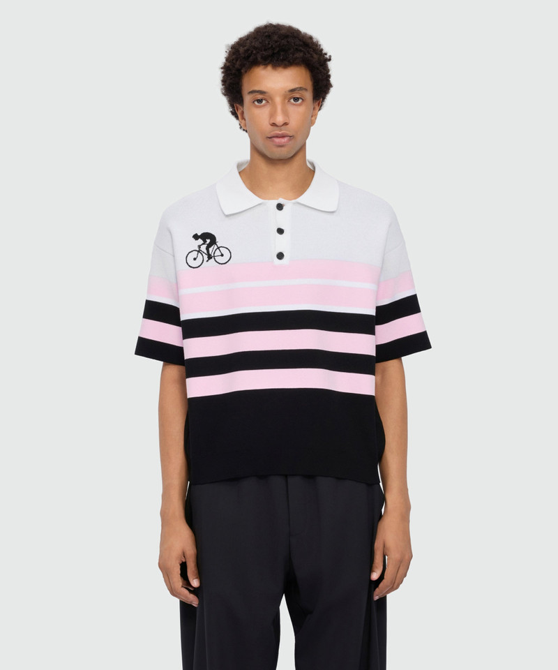MSGM Black cotton knit polo shirt with jacquard detailing outlook