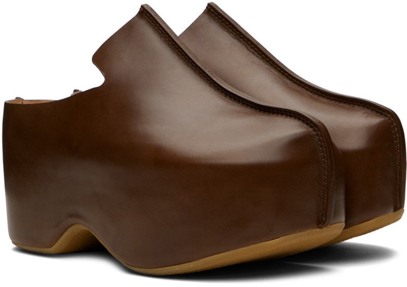 Brown Leather Platform Clogs 4