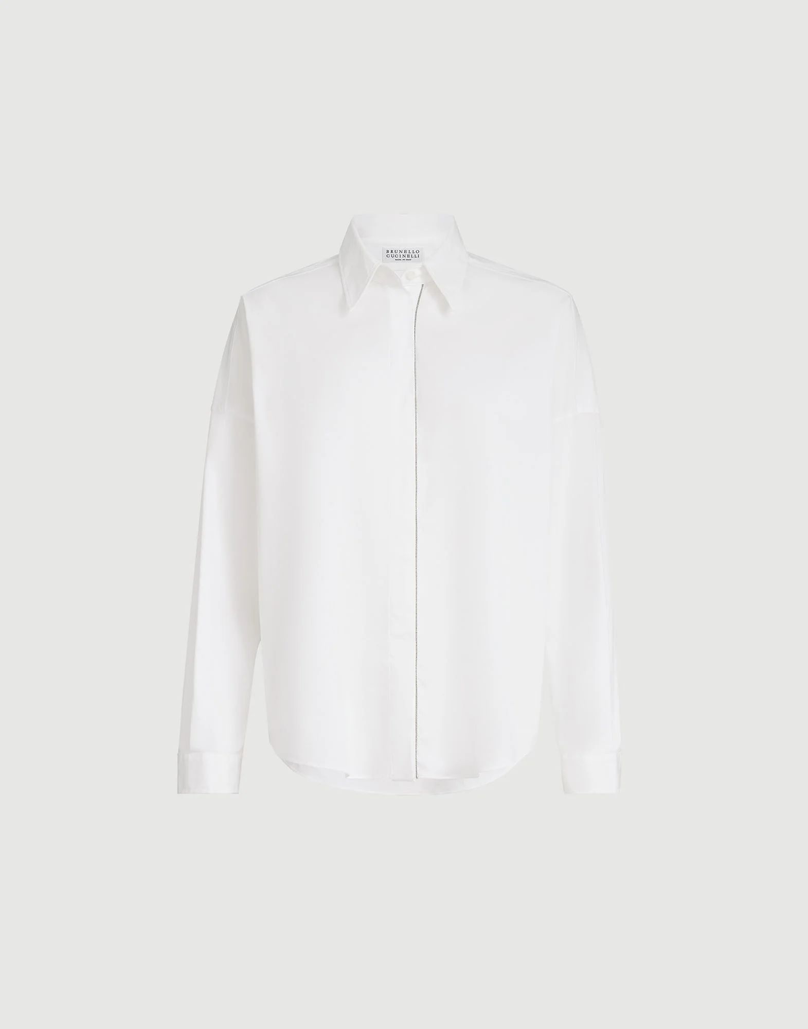 Stretch cotton poplin shirt with shiny trim - 1