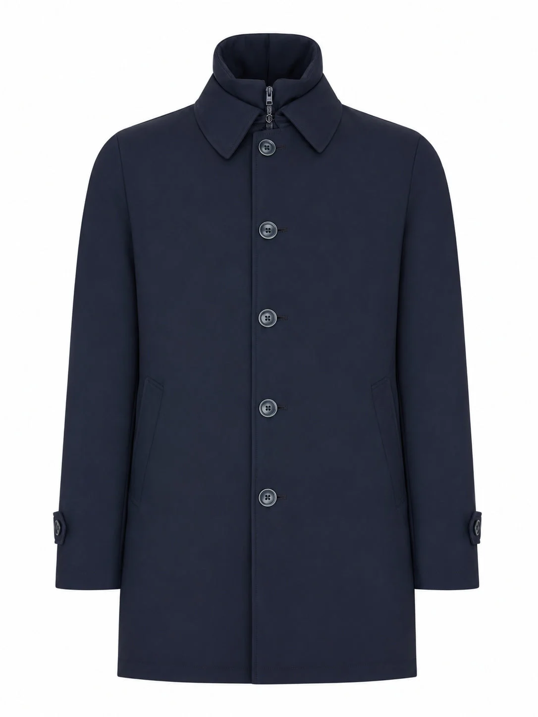 WATERPROOF TECHNICAL FABRIC COAT WITH BUTTONS AND A HIGH COLLAR - 1