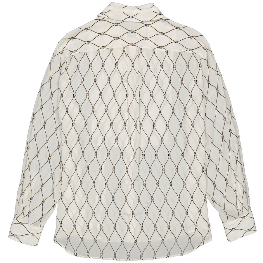 Burberry Net Print Crystal Detail Tie-neck Silk Shirt - 2