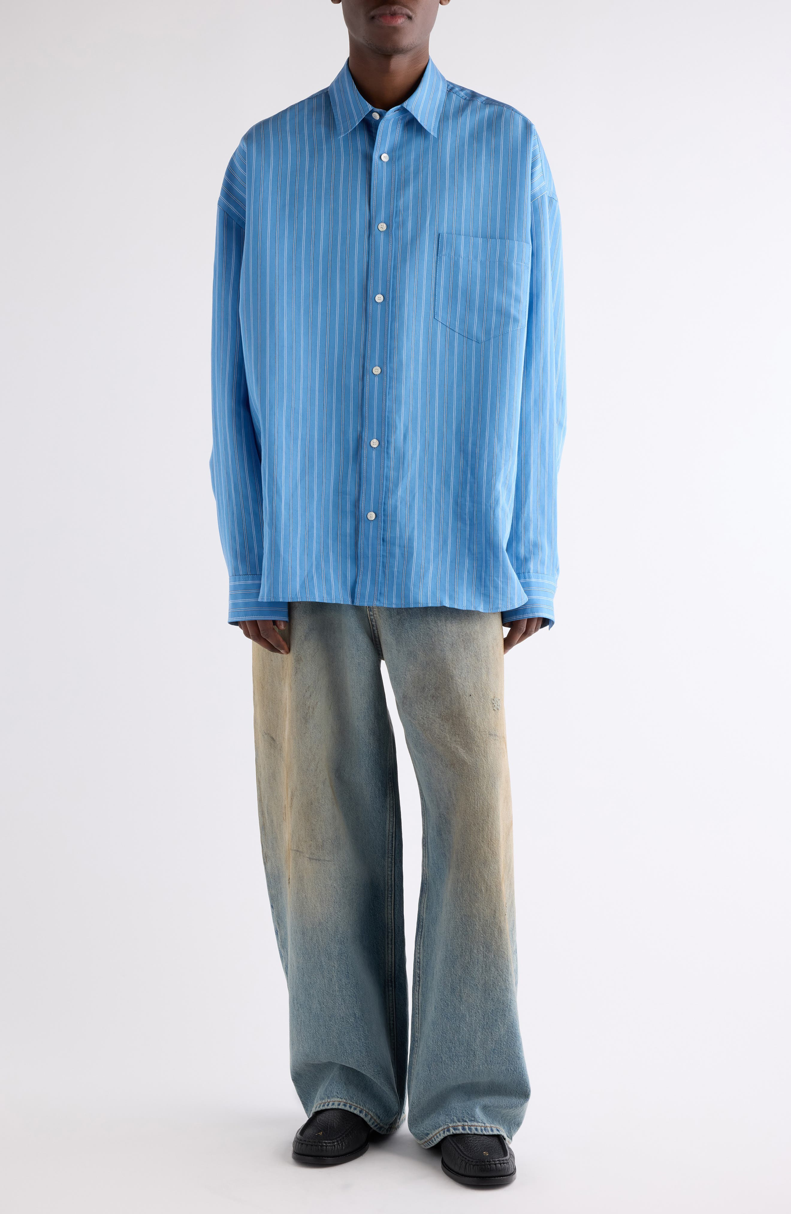 Acne Studios Roffia Stripe Overisze Button-Up Shirt in Blue Multi at Nordstrom - 2