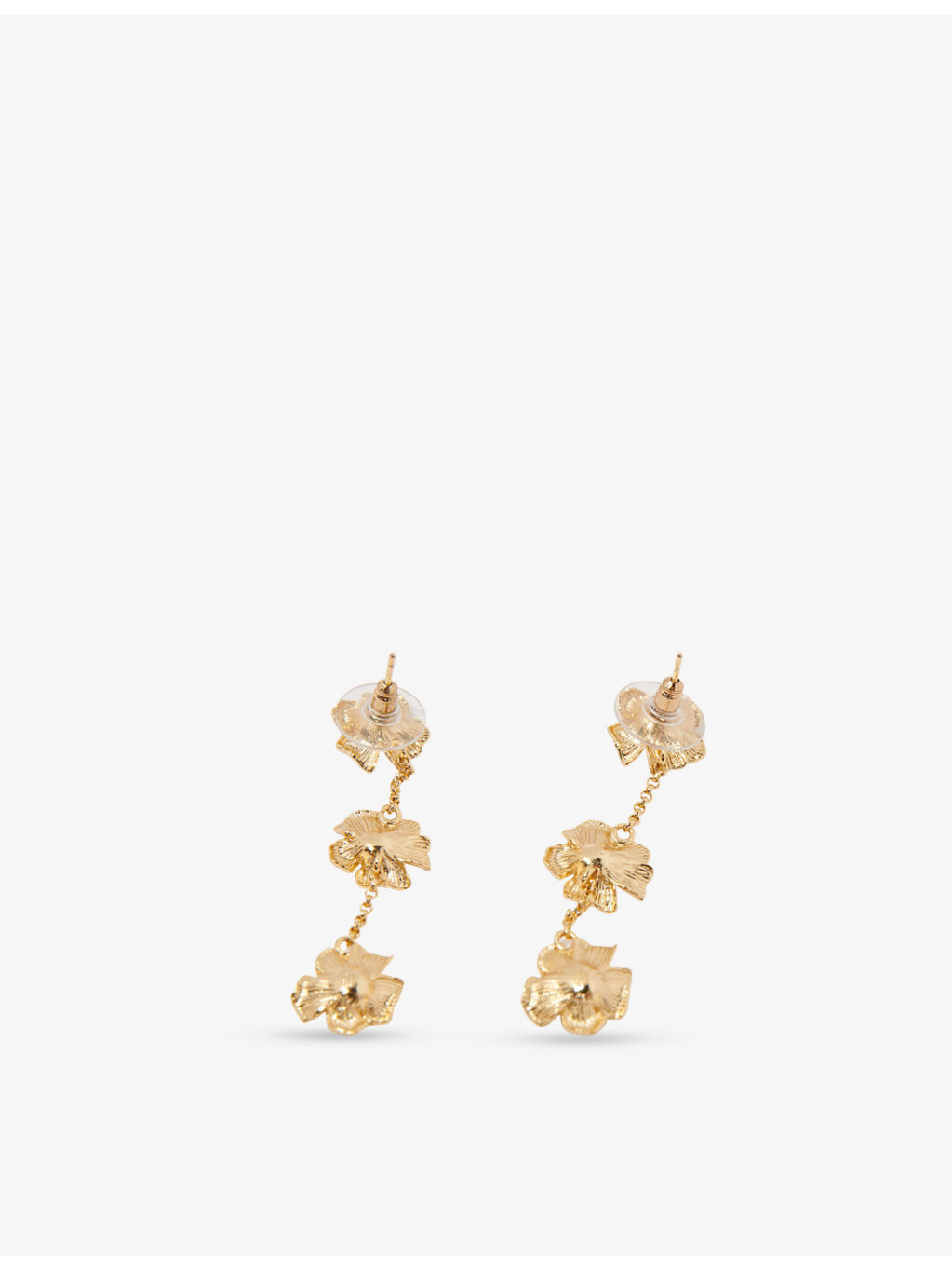 Flower crystal-embellished brass earrings - 3