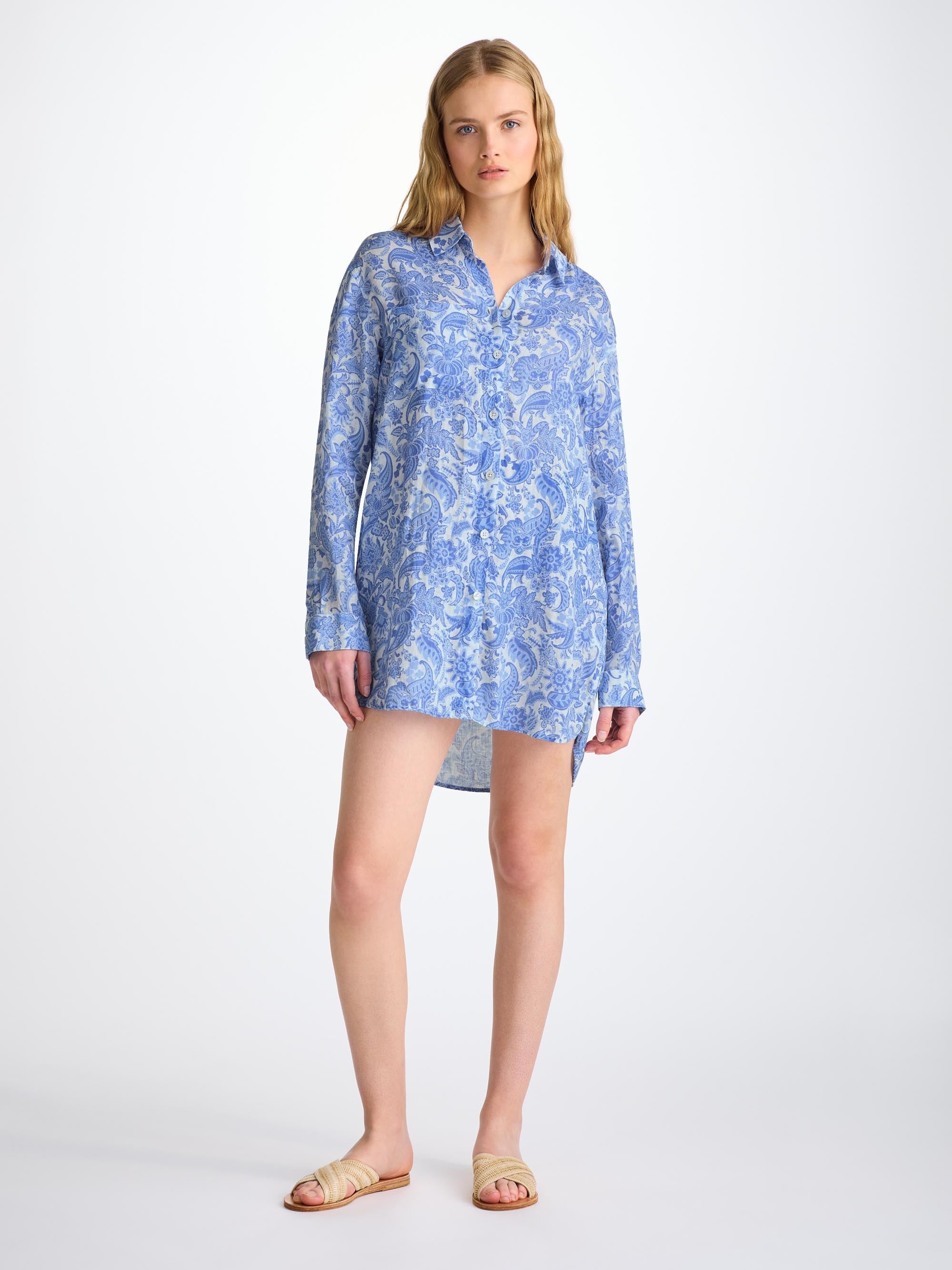 Women's Shirt Linen White Jungle Paisley Print - 3