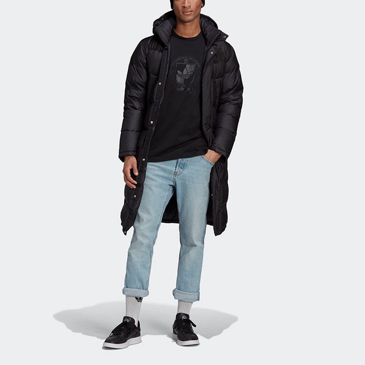 adidas originals Long Dwn Jkt Casual Sports Stay Warm hooded down Jacket Black GE1335 - 2