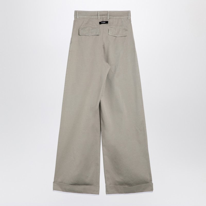 BEIGE COTTON WIDE TROUSERS - 2