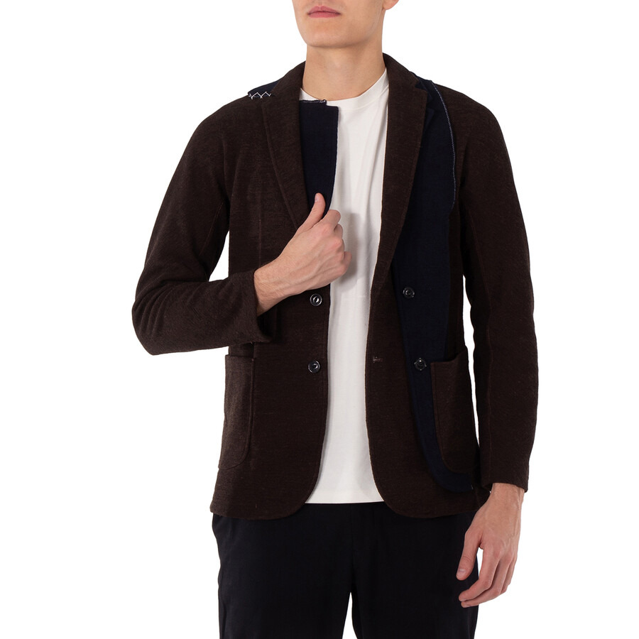 Kolor Men's Brown Patchwork-Design Wool Blazer - 1