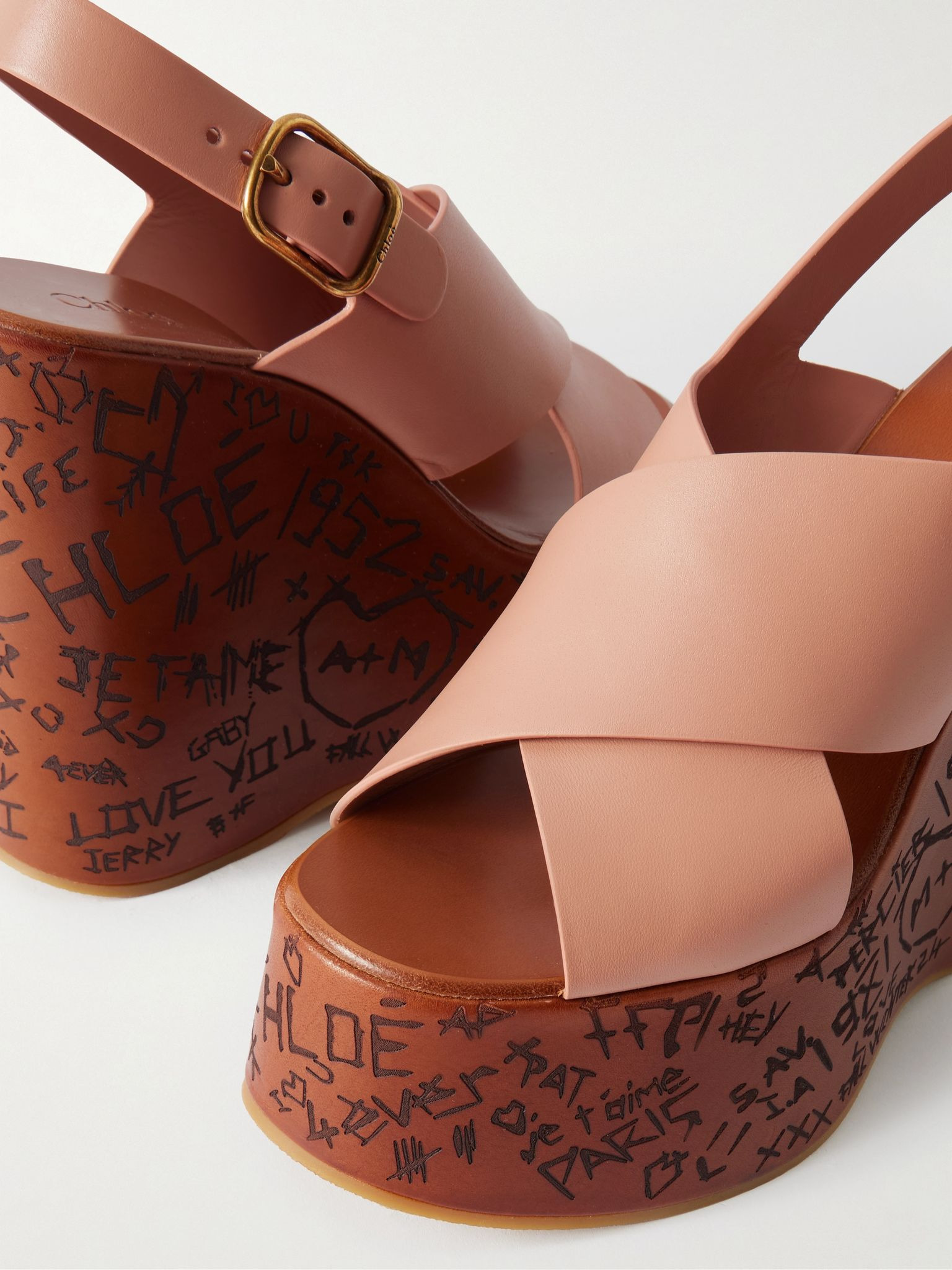 Maxime leather wedge sandals Baby pink - 4