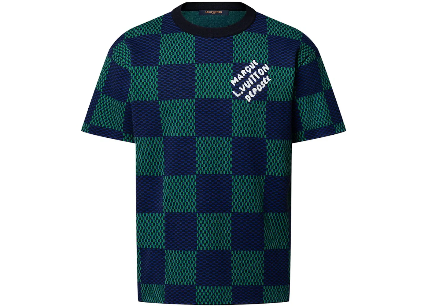 Louis Vuitton Jacquard Damier Short-Sleeved Cotton Crewneck Clematis Blue - 1