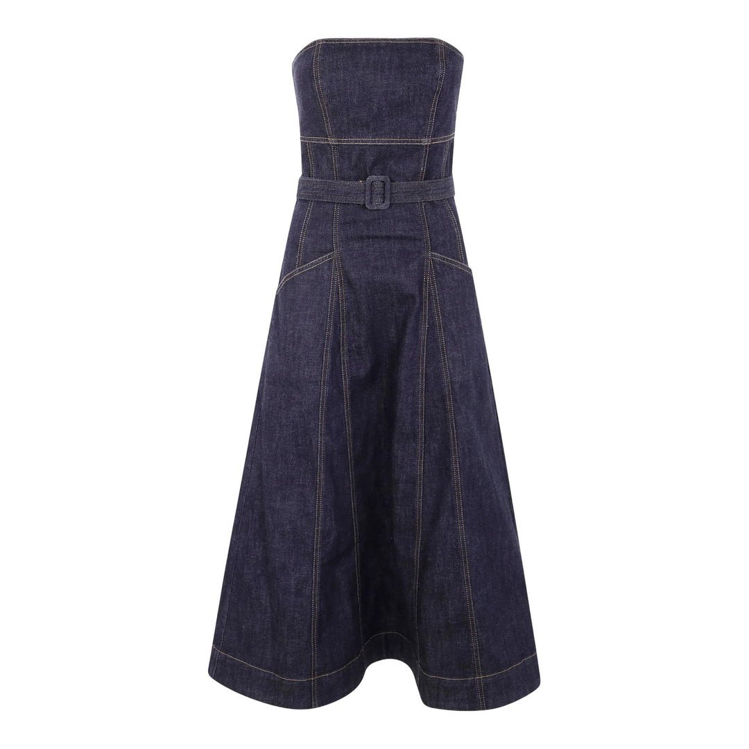 Indigo Denim Bandeau Midi Dress - 3