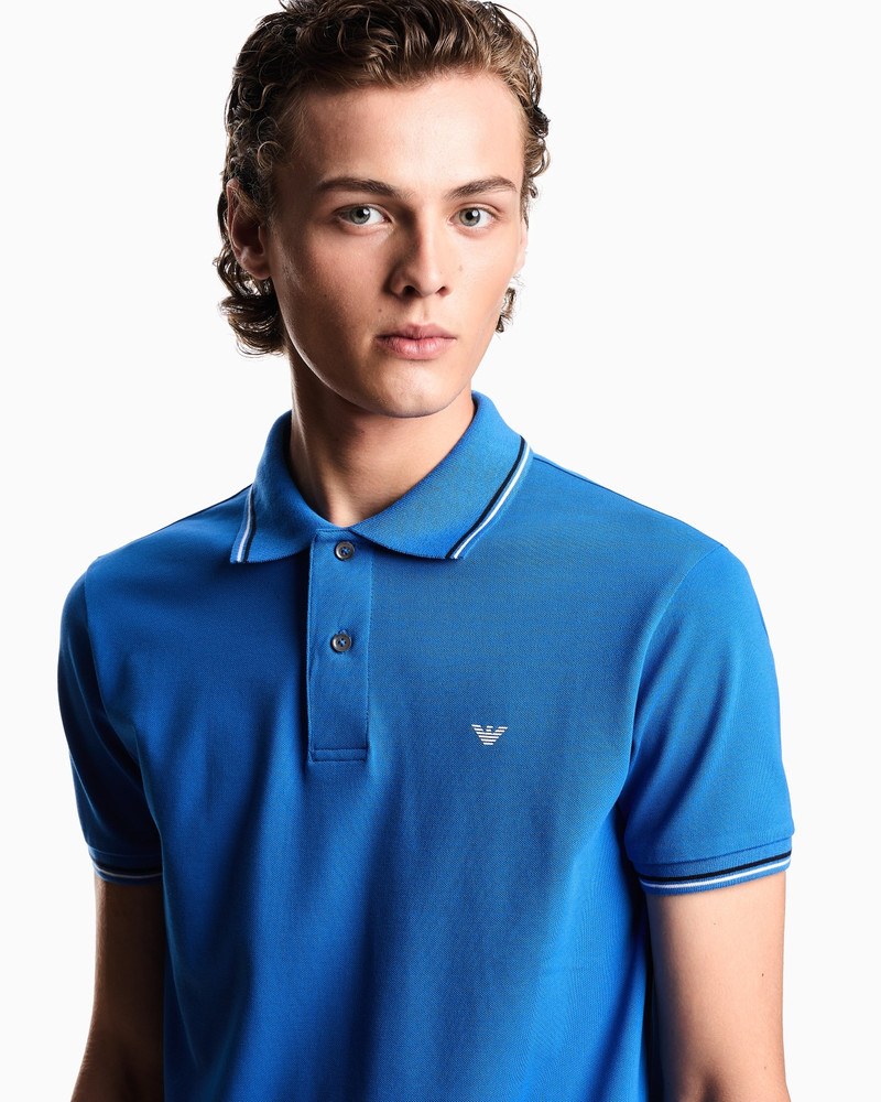 Slim-fit stretch piqué polo shirt with micro eagle 5