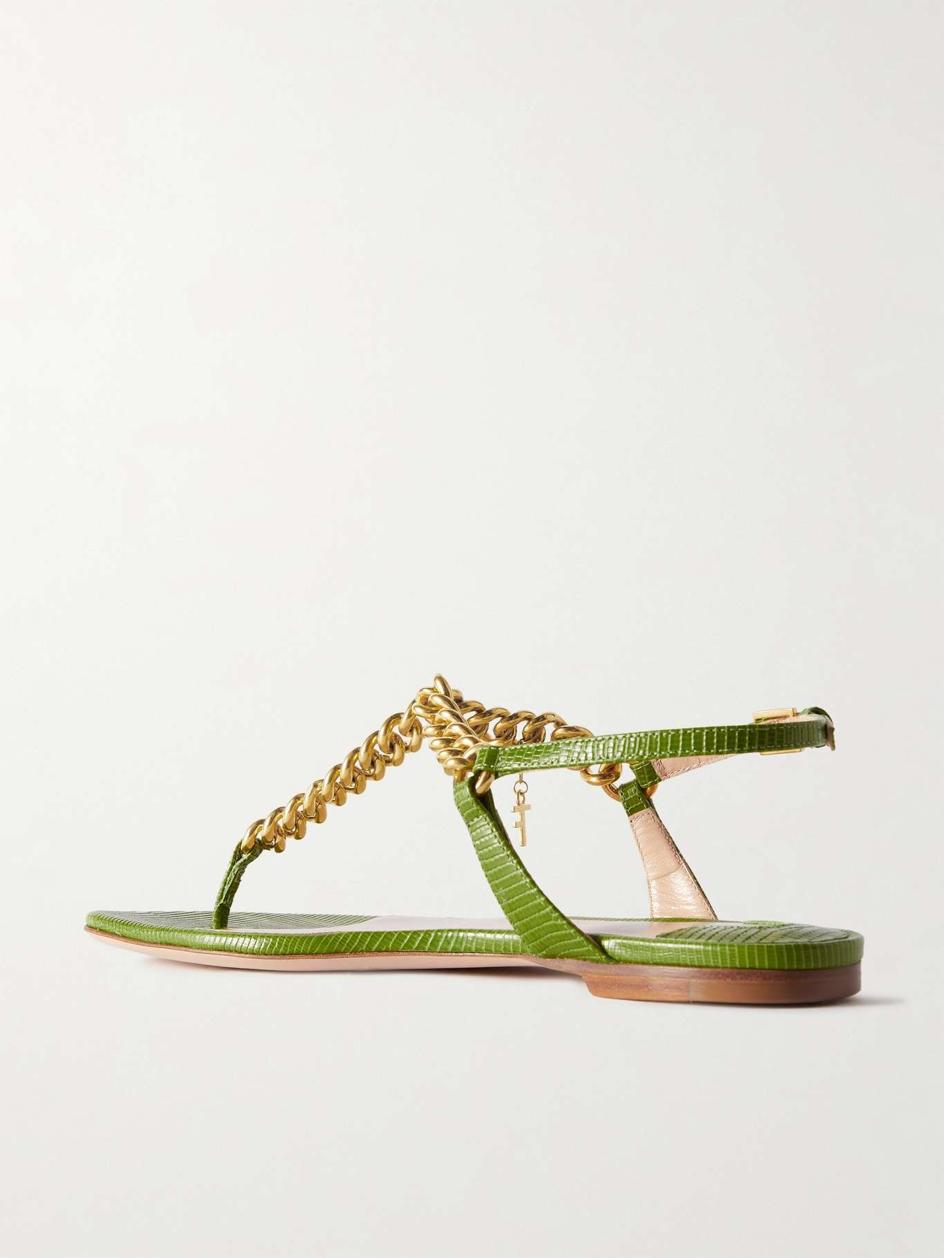 Zenith chain-embellished lizard-effect leather slingback sandals - 3