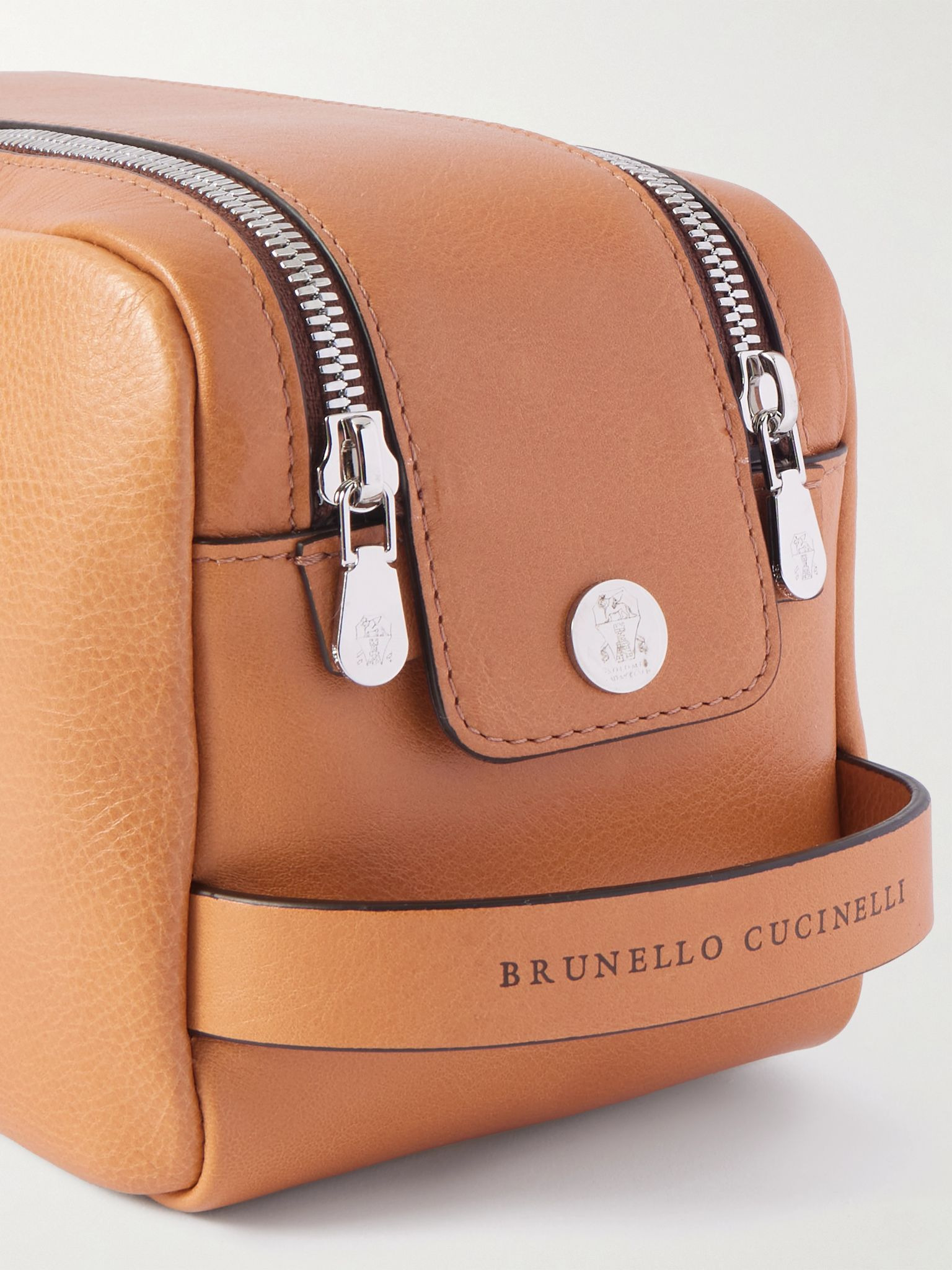 Textured-Leather Wash Bag Brown - 3