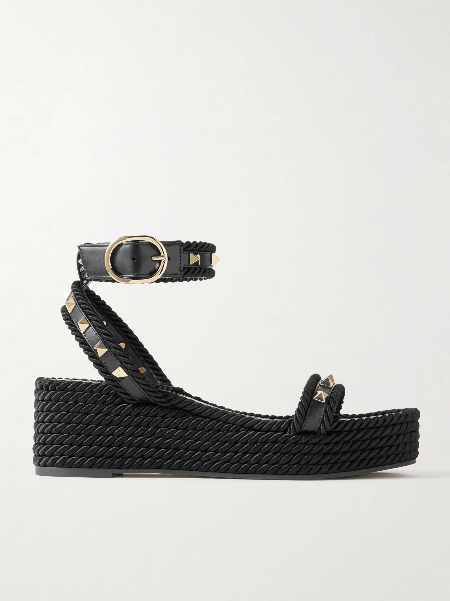 Rockstud Torchon 60 leather and silk rope platform espadrilles Black - 1