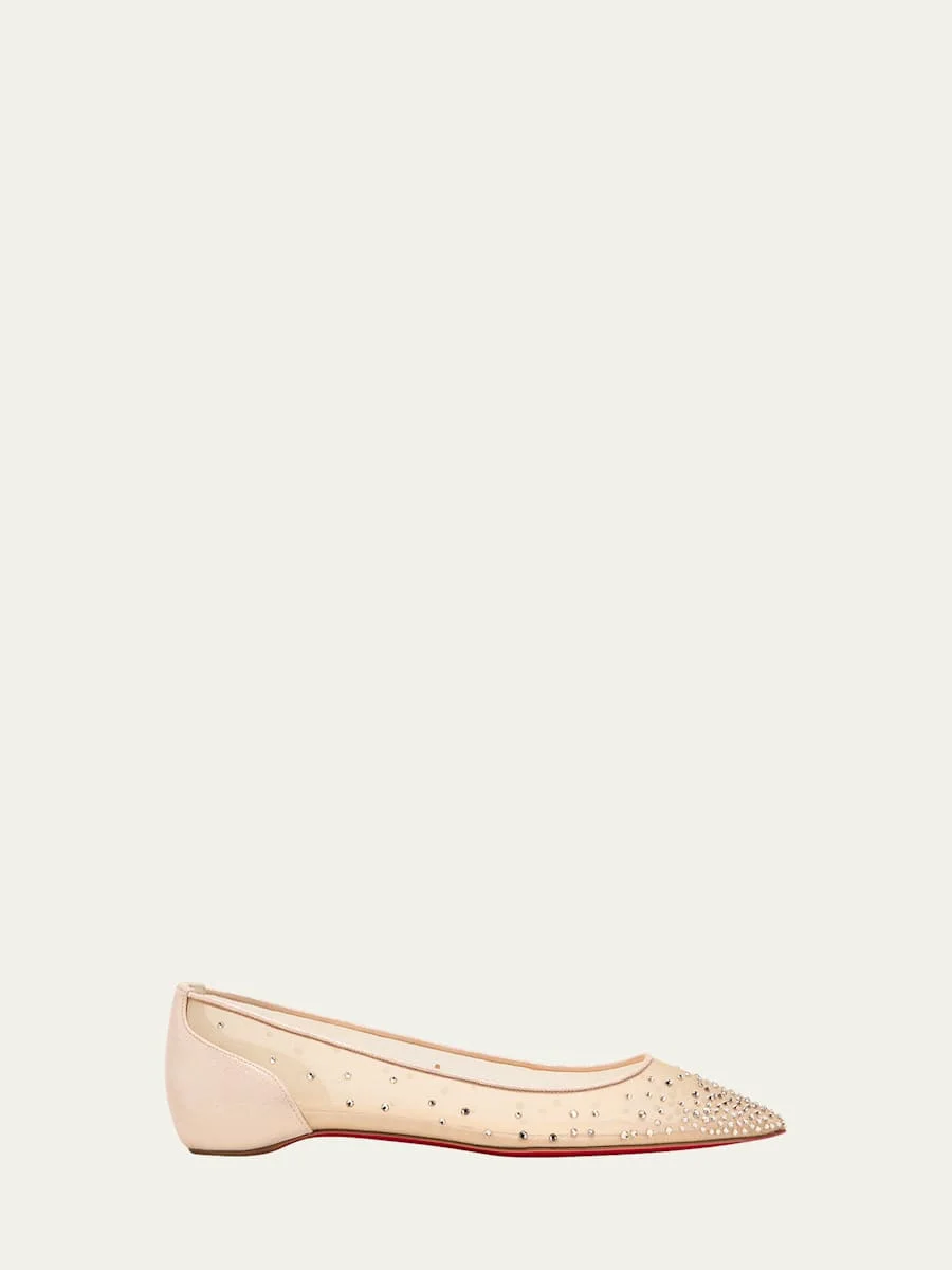 Follies Strass Red Sole Mesh Ballet Flats - 1