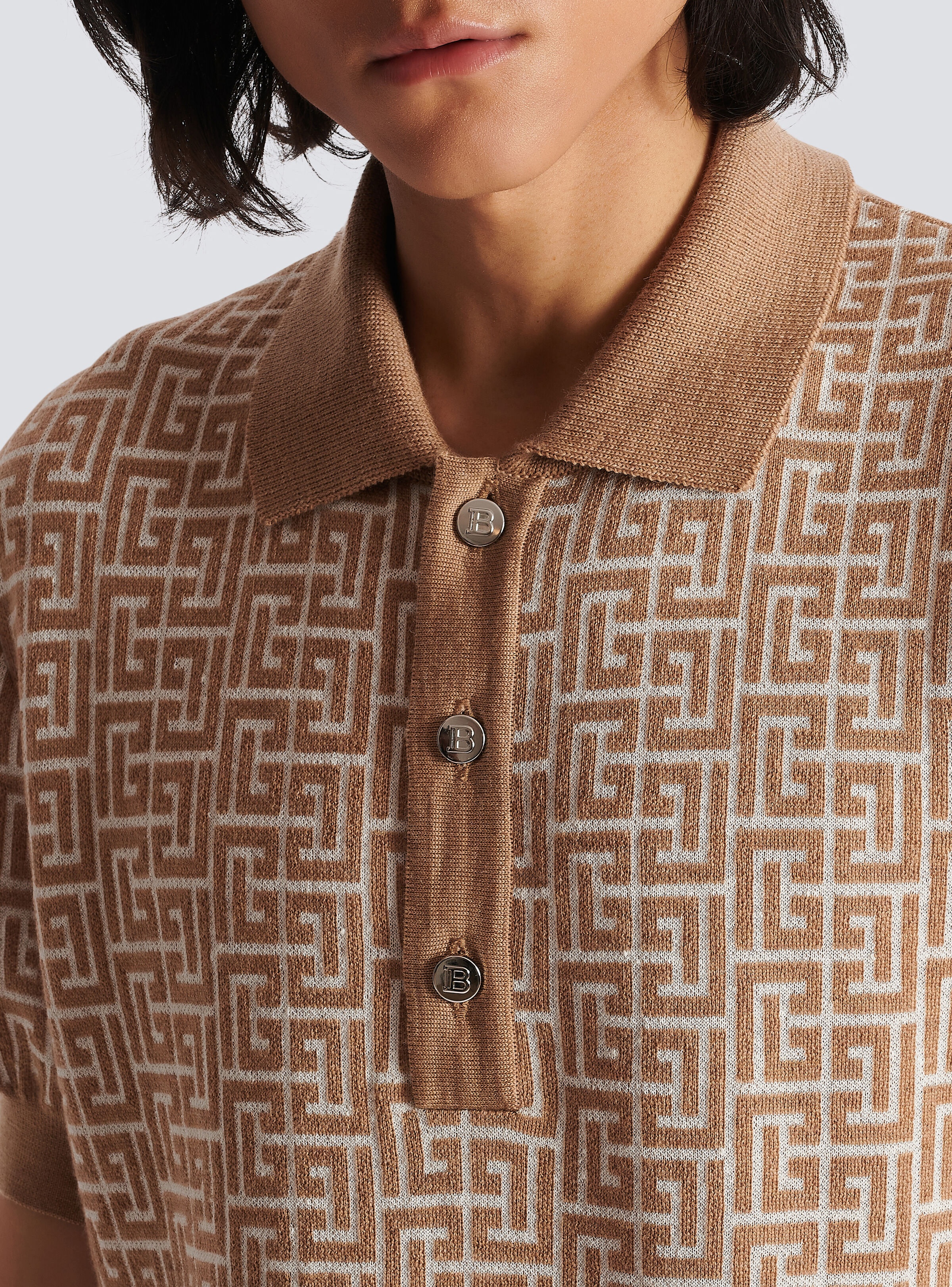 Monogrammed knitted polo shirt - 7