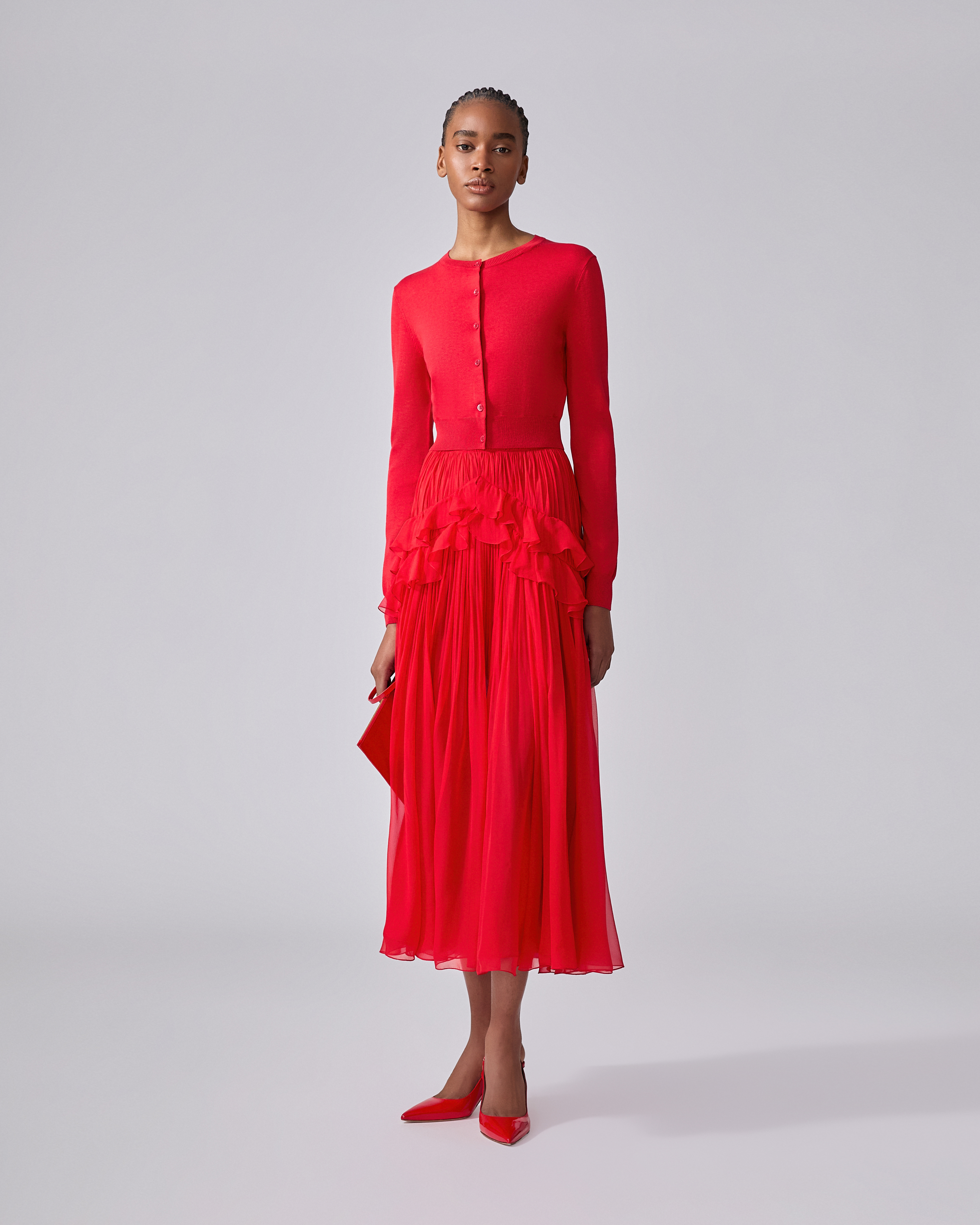 Pleated Chiffon Midi Skirt - 2