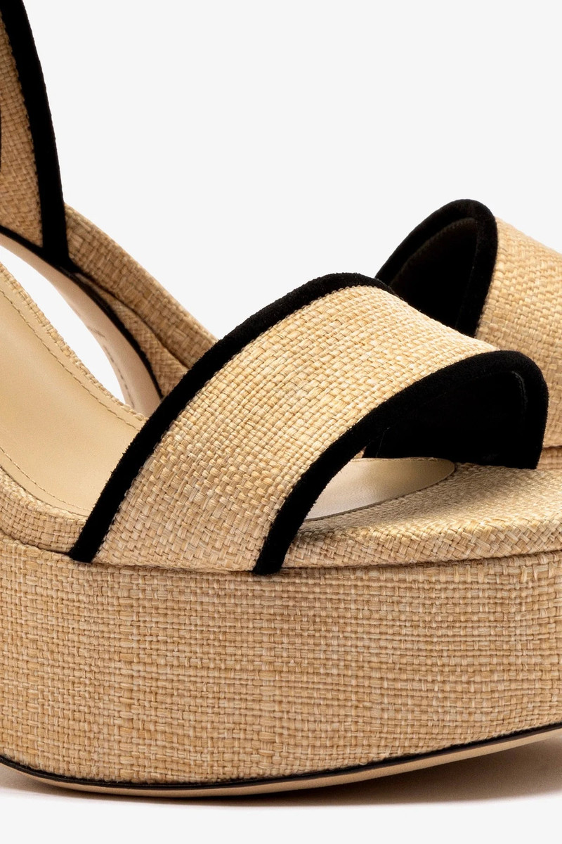 Dolly Sandal In Beige Raffia and Black Trimming 4