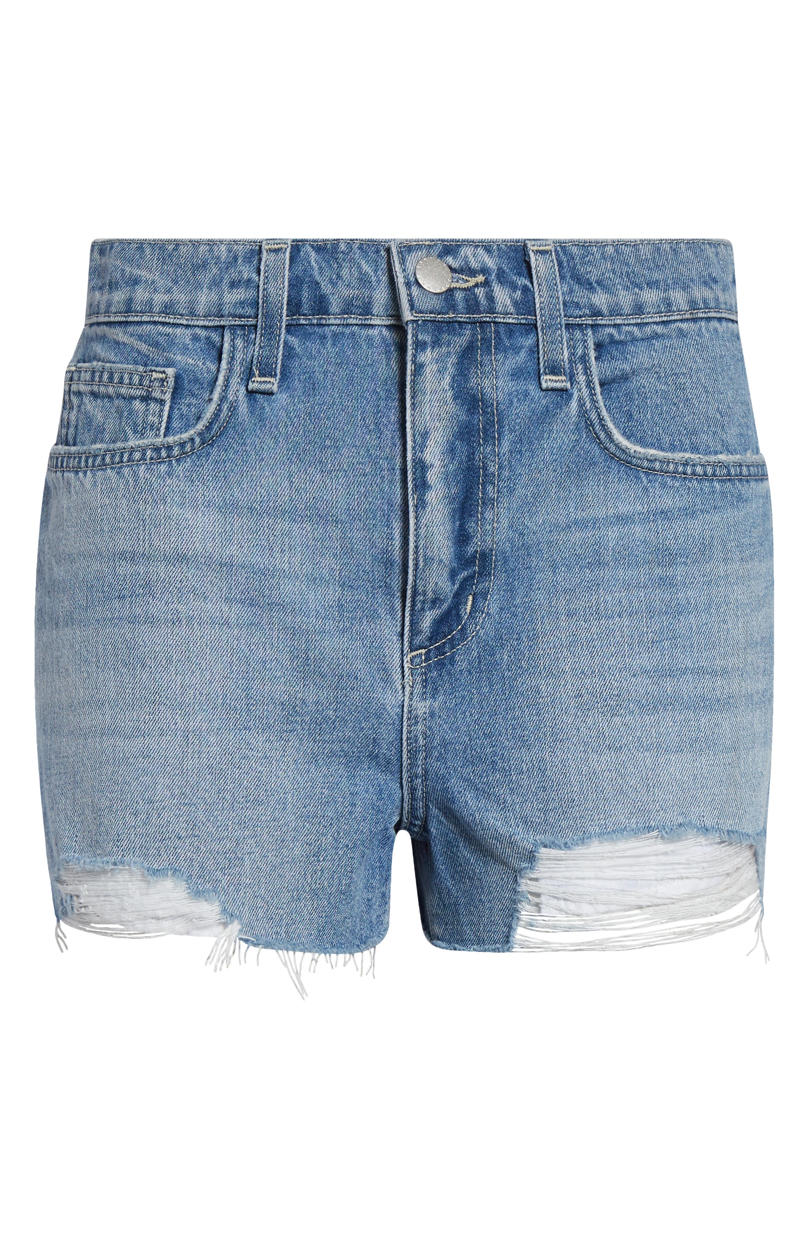 L'AGENCE Clark High Waist Denim Cutoff Shorts in Galveston Destruct at Nordstrom - 6