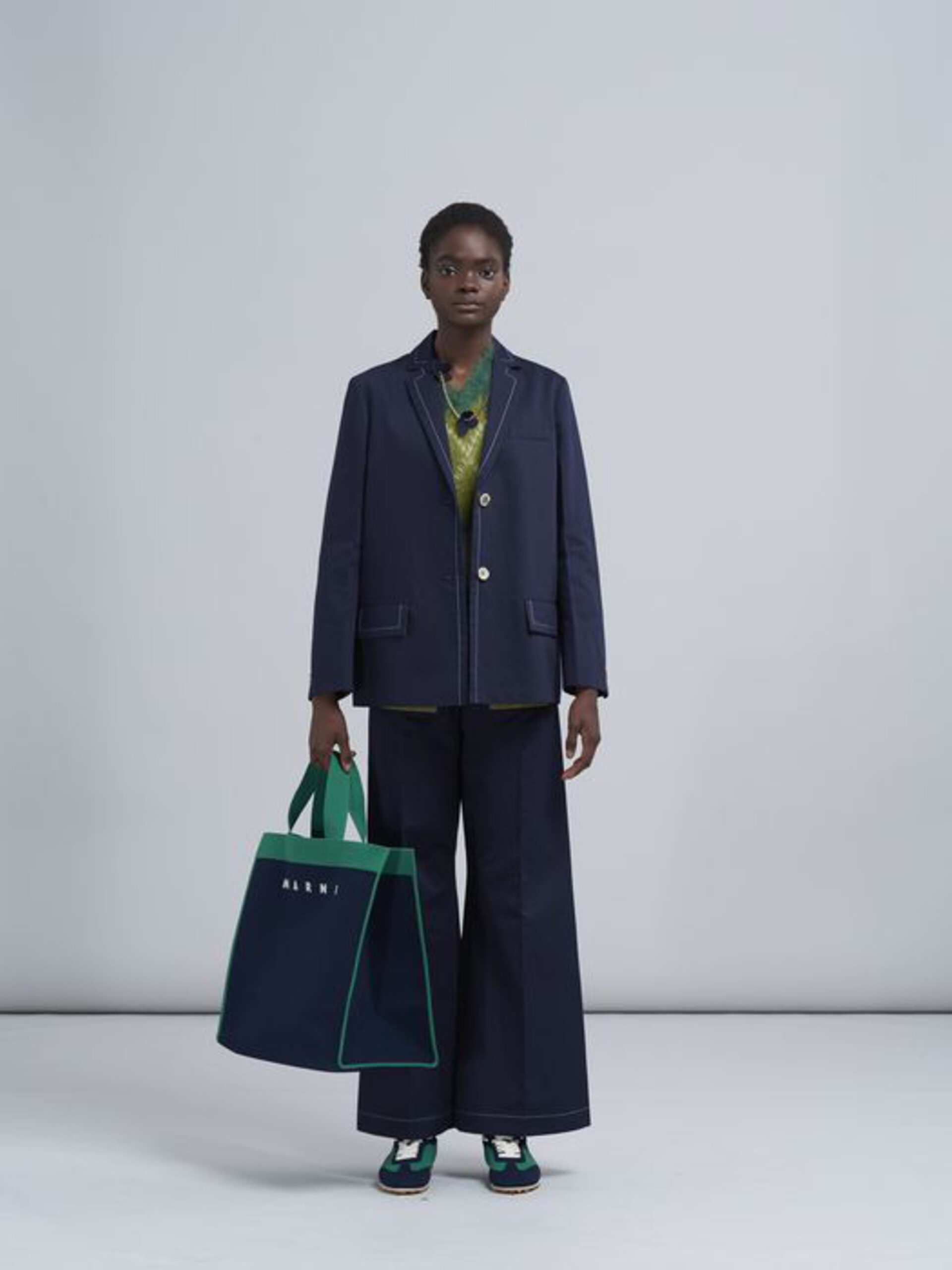 BLUE AND GREEN AND WHITE JACQUARD SHOPPING BAG - 2