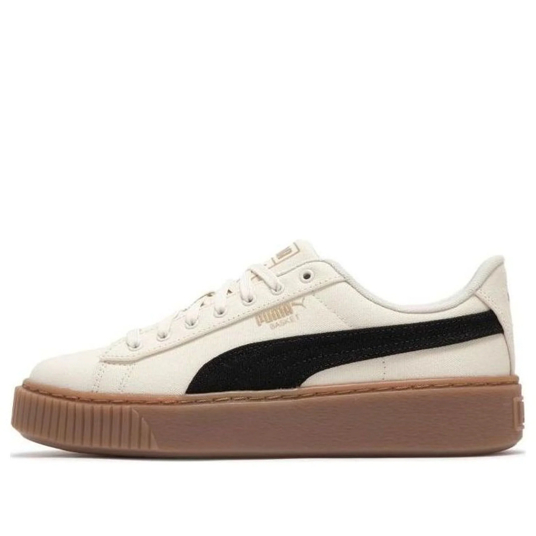 (WMNS) PUMA Basket Platform Canvas 'Beige Black' 399251-01 - 1