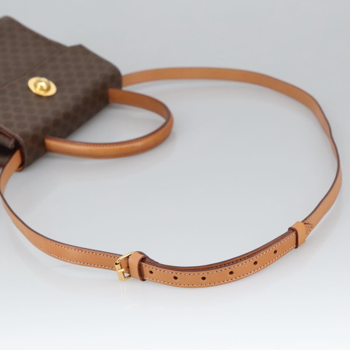 CELINE Macadam Canvas Hand Bag Pvc Leather Brown Gold - 8