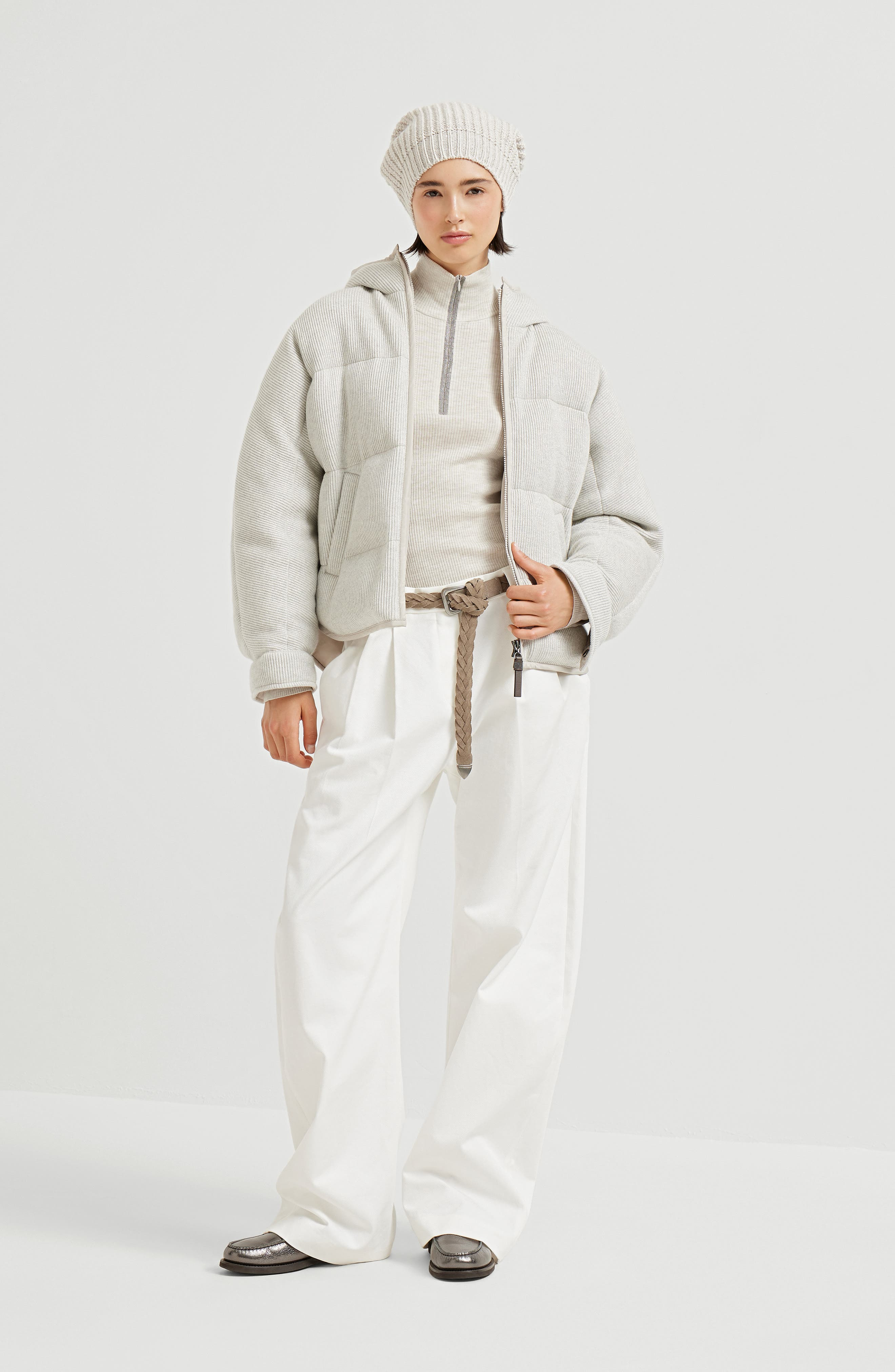 Brunello Cucinelli English rib knit down vest in Silver at Nordstrom - 5