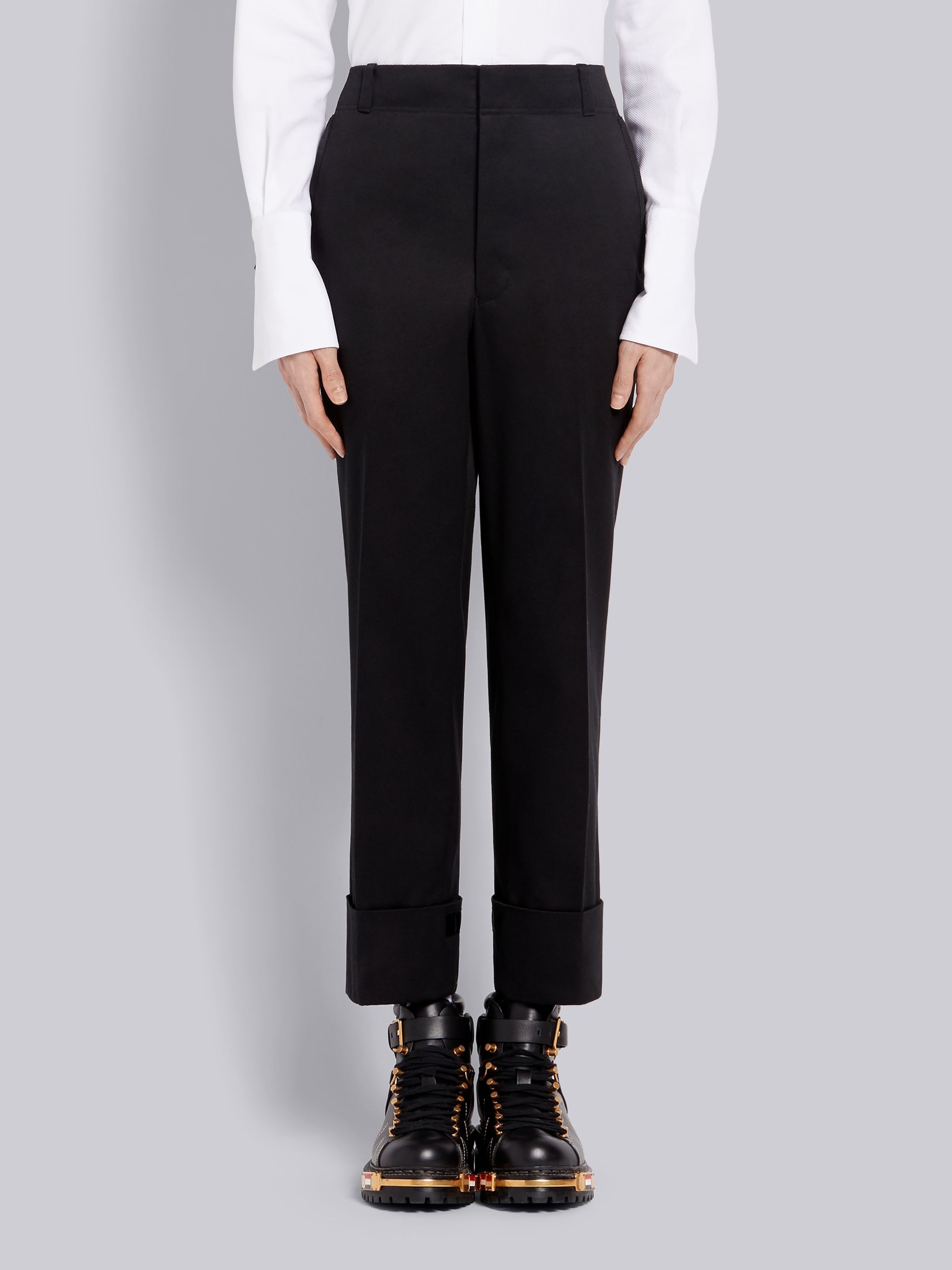 Black Cotton Twill Tipping Straight Leg Beltloop Trouser - 1