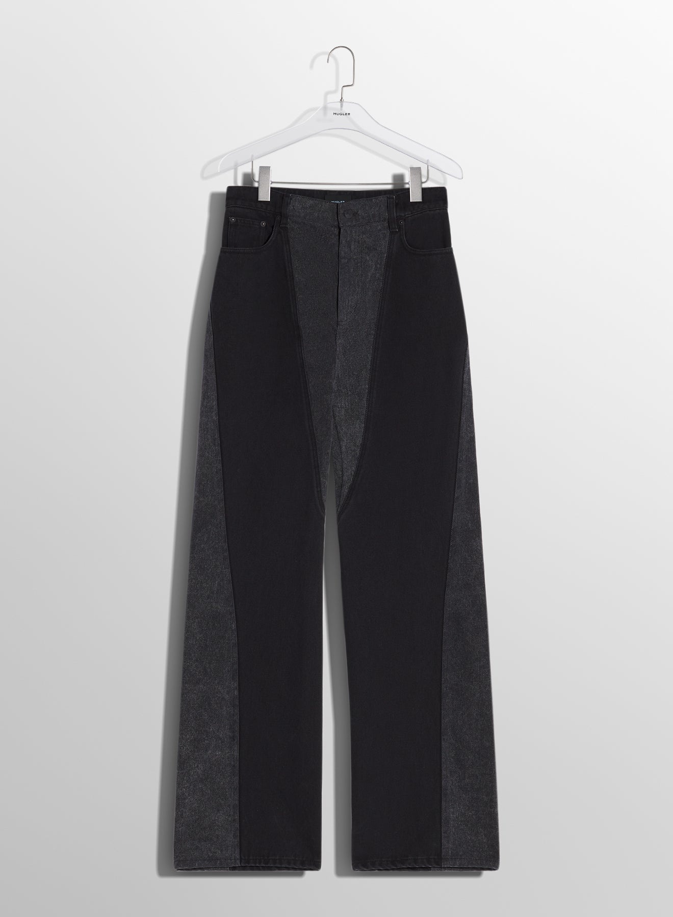 washed black bi-material straight leg jeans - 5