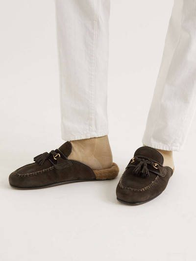 TOM FORD Stephan Shearling-Lined Suede Tasselled Backless Loafers outlook