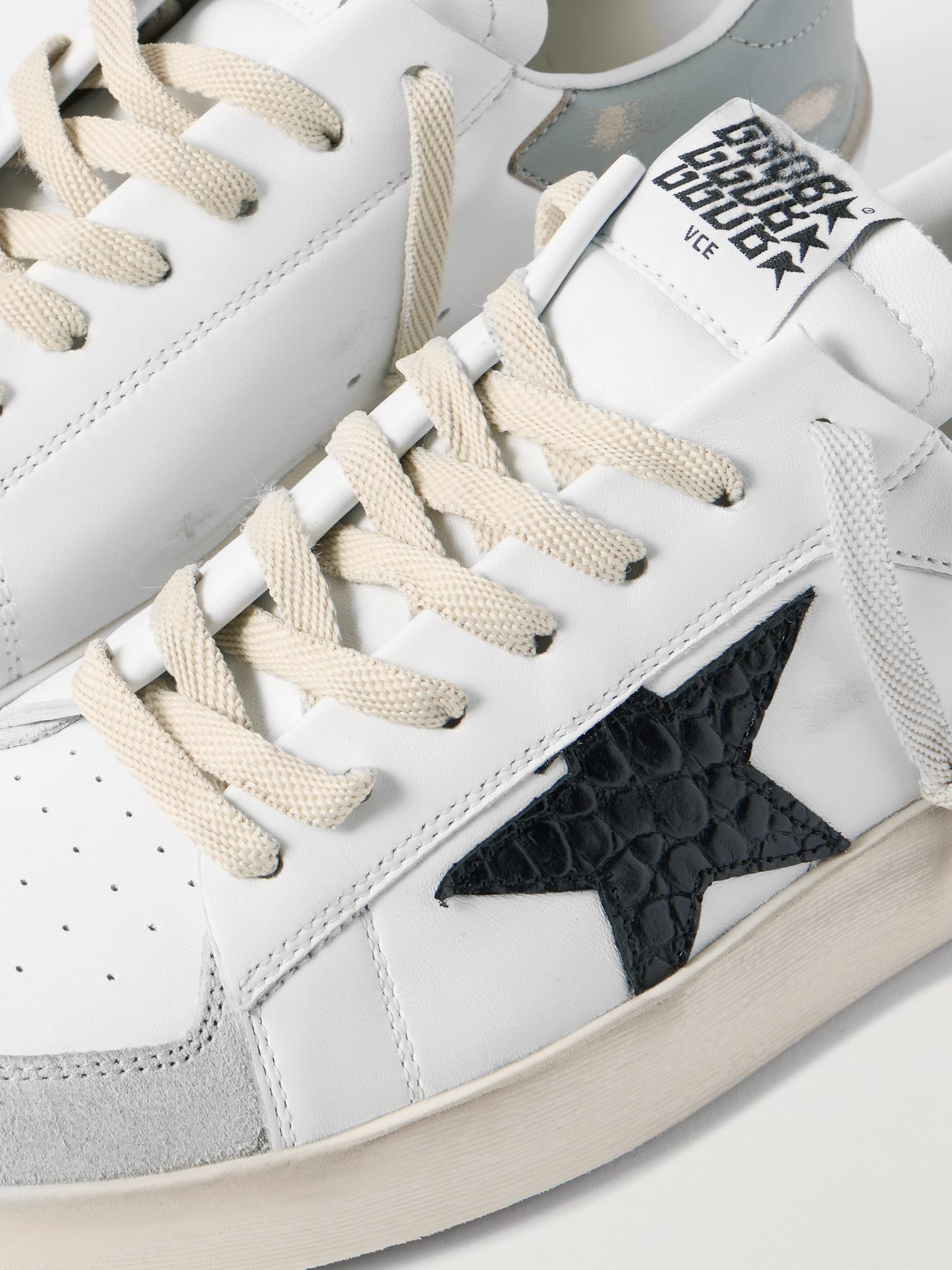 Stardan Distressed Suede-Trimmed Leather Sneakers White - 6