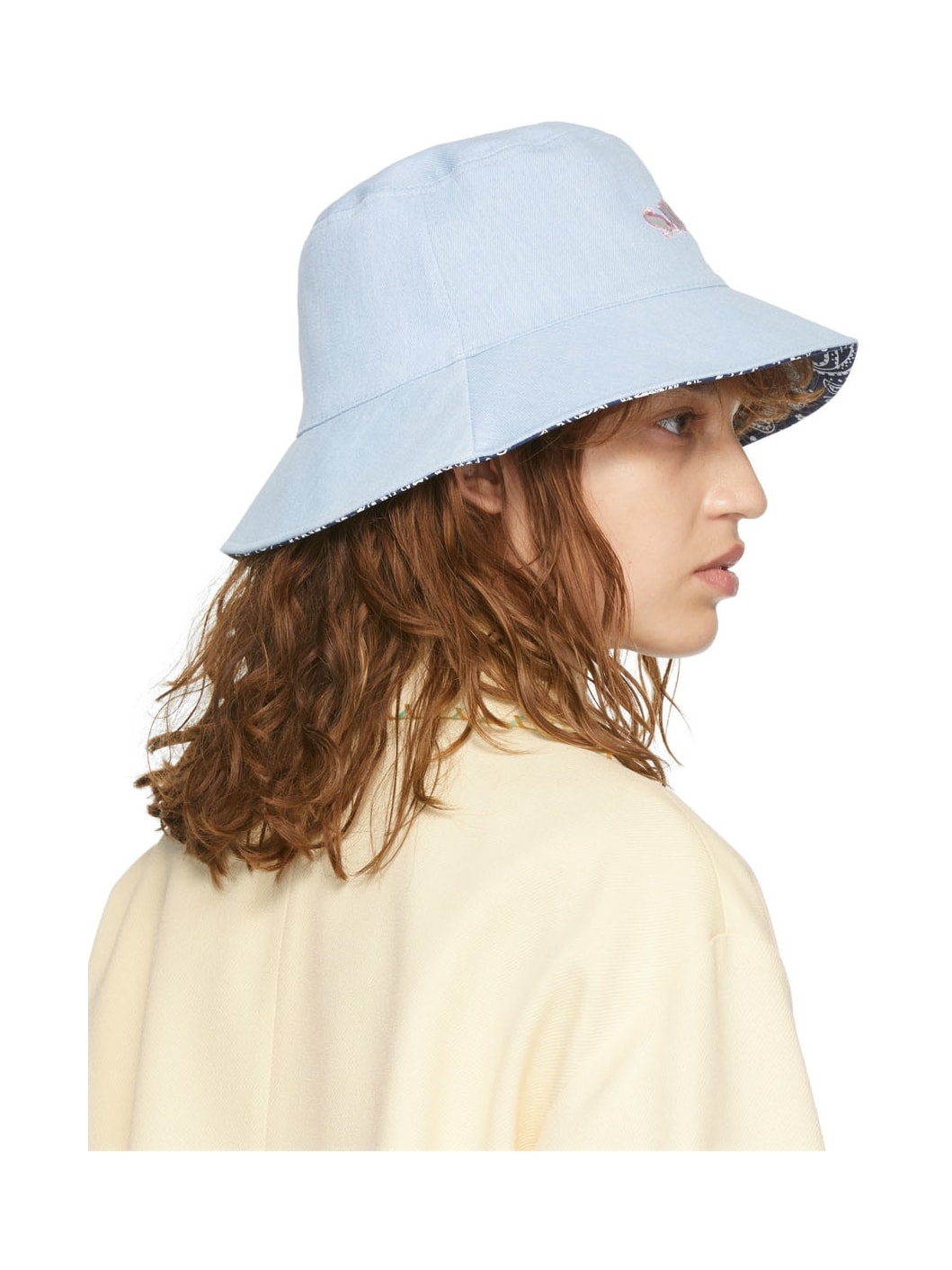 Reversible Blue Paisley Denim Bucket Hat - 3