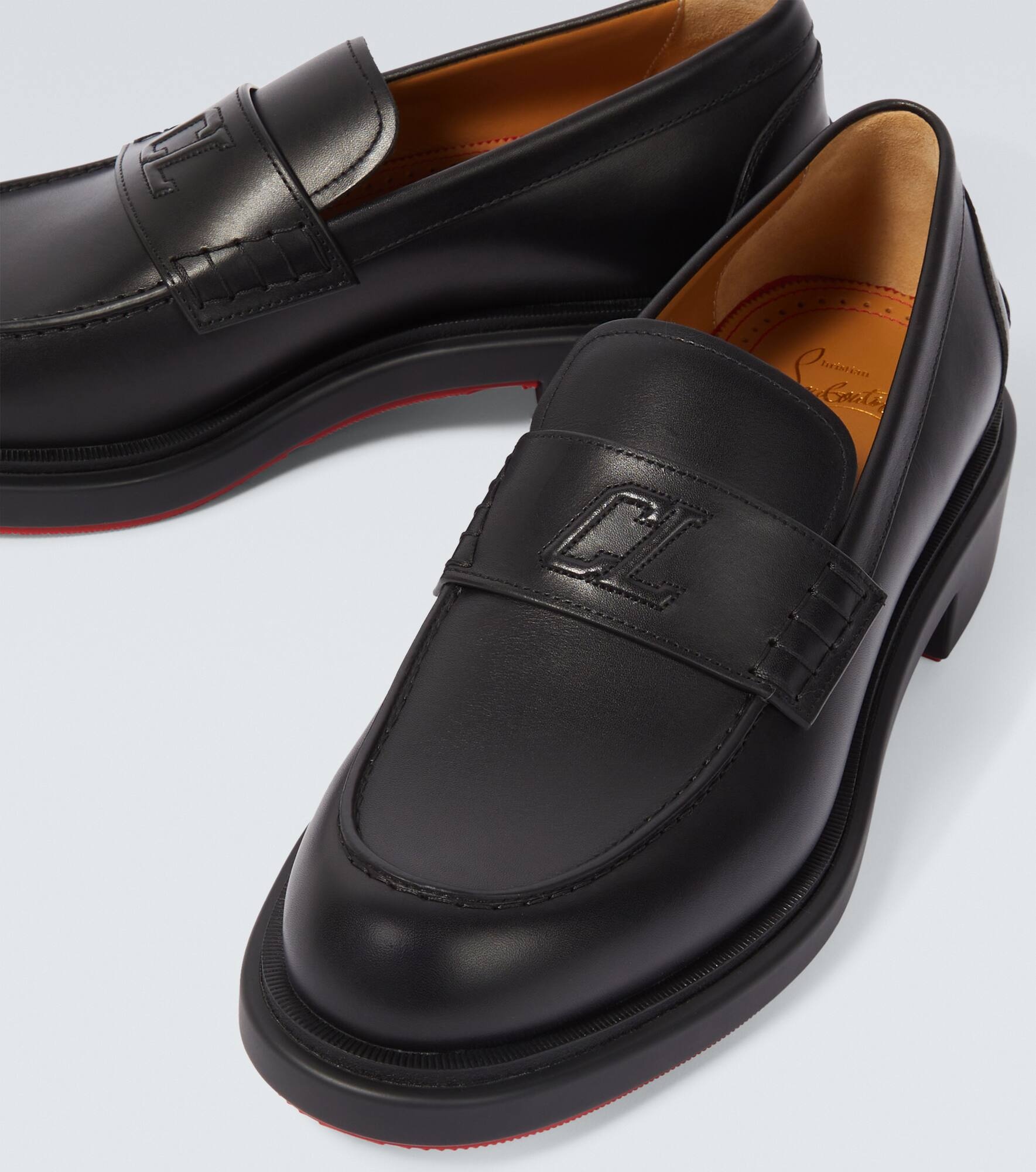 Monogram leather loafers - 3