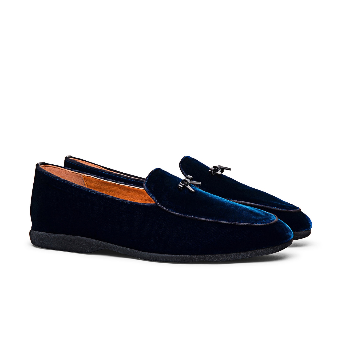 Men’s blue velvet slipper with bow detail - 2