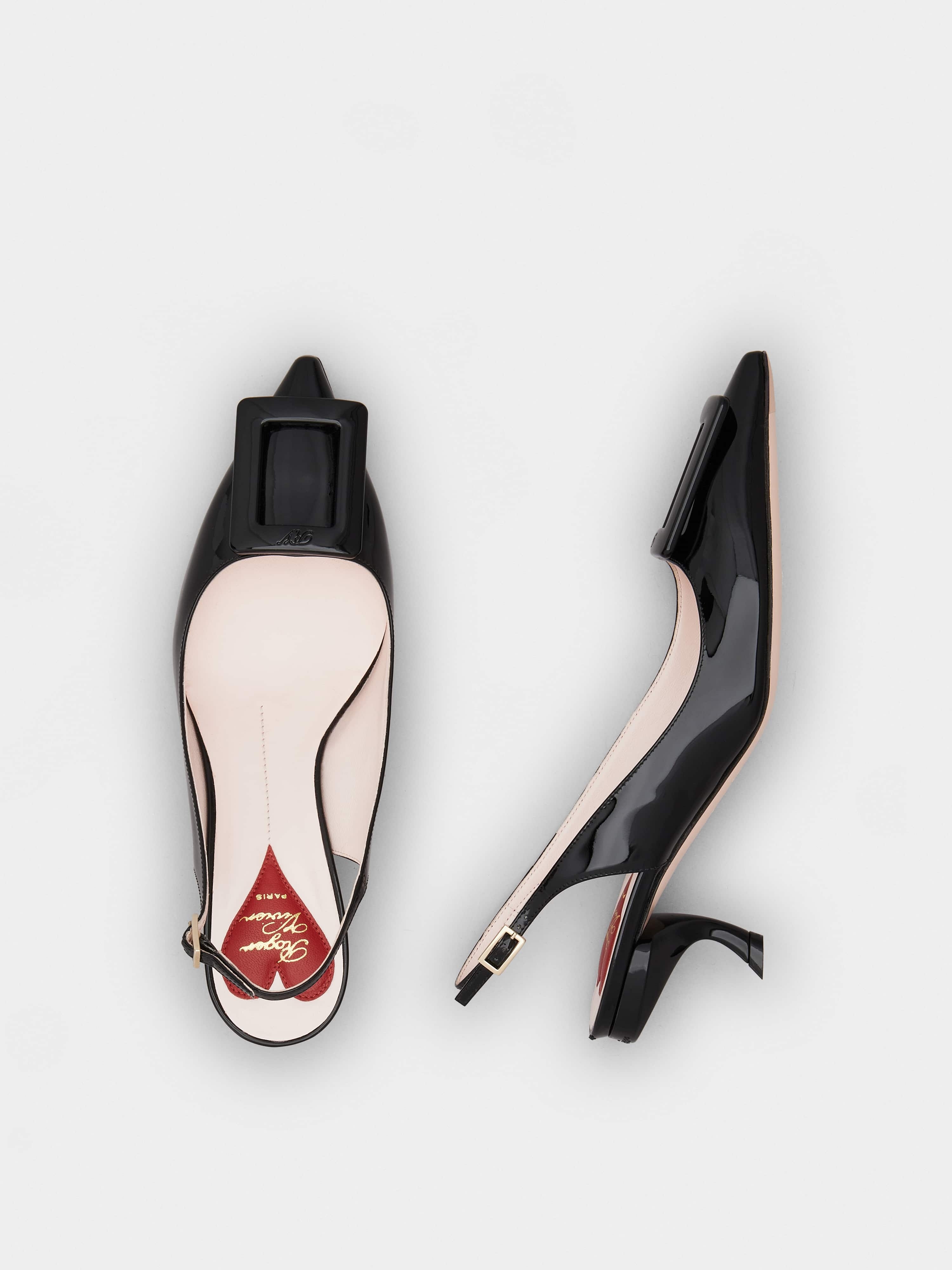 Virgule Lacquered Buckle Slingback Pumps in Patent Leather - 4