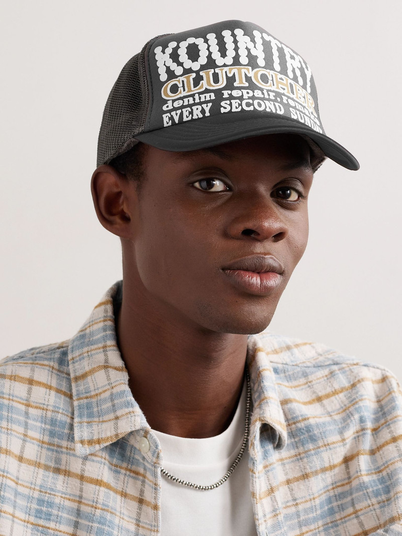 Kapital Kountry Pearl Clutcher Printed Canvas and Mesh Trucker Cap Gray outlook
