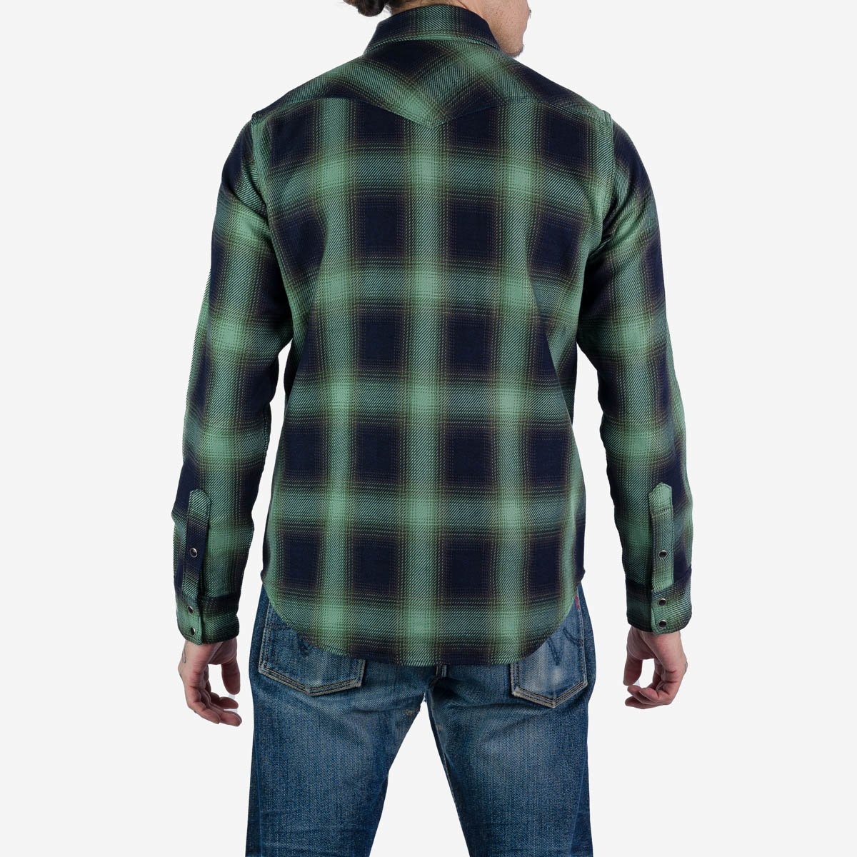 IHSH-348-GRN 9oz Selvedge Ombré Check Western Shirt - Green - 4