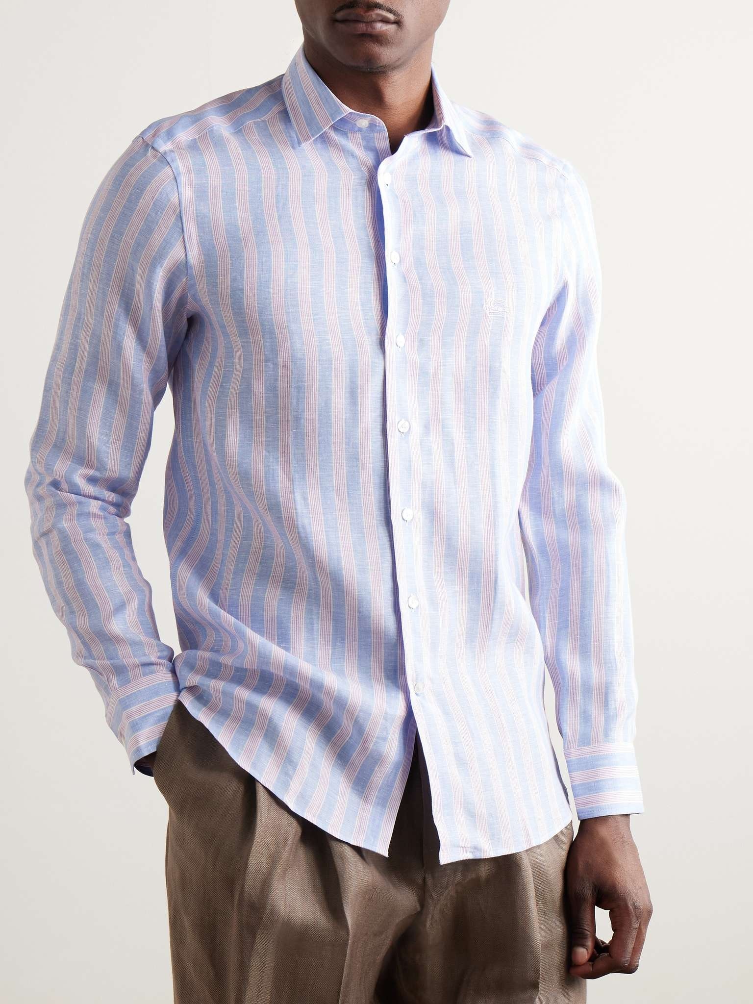 Slim-Fit Logo-Embroidered Striped Linen Shirt - 3