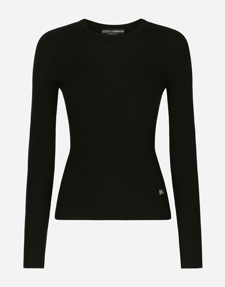 Ribbed cashmere and silk sweater with DG logo - 1