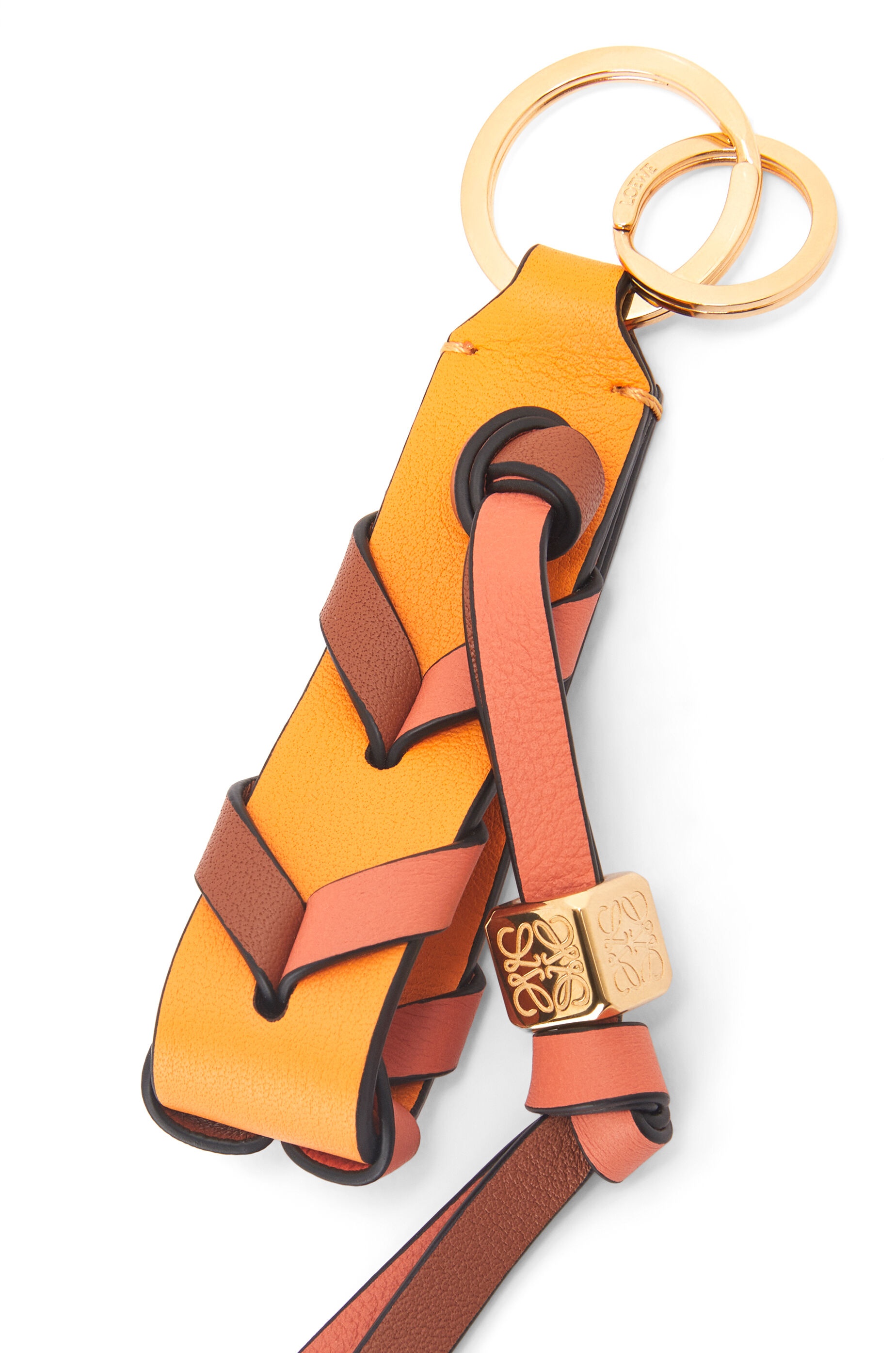 Braided strap keyring in calfskin and brass - 3
