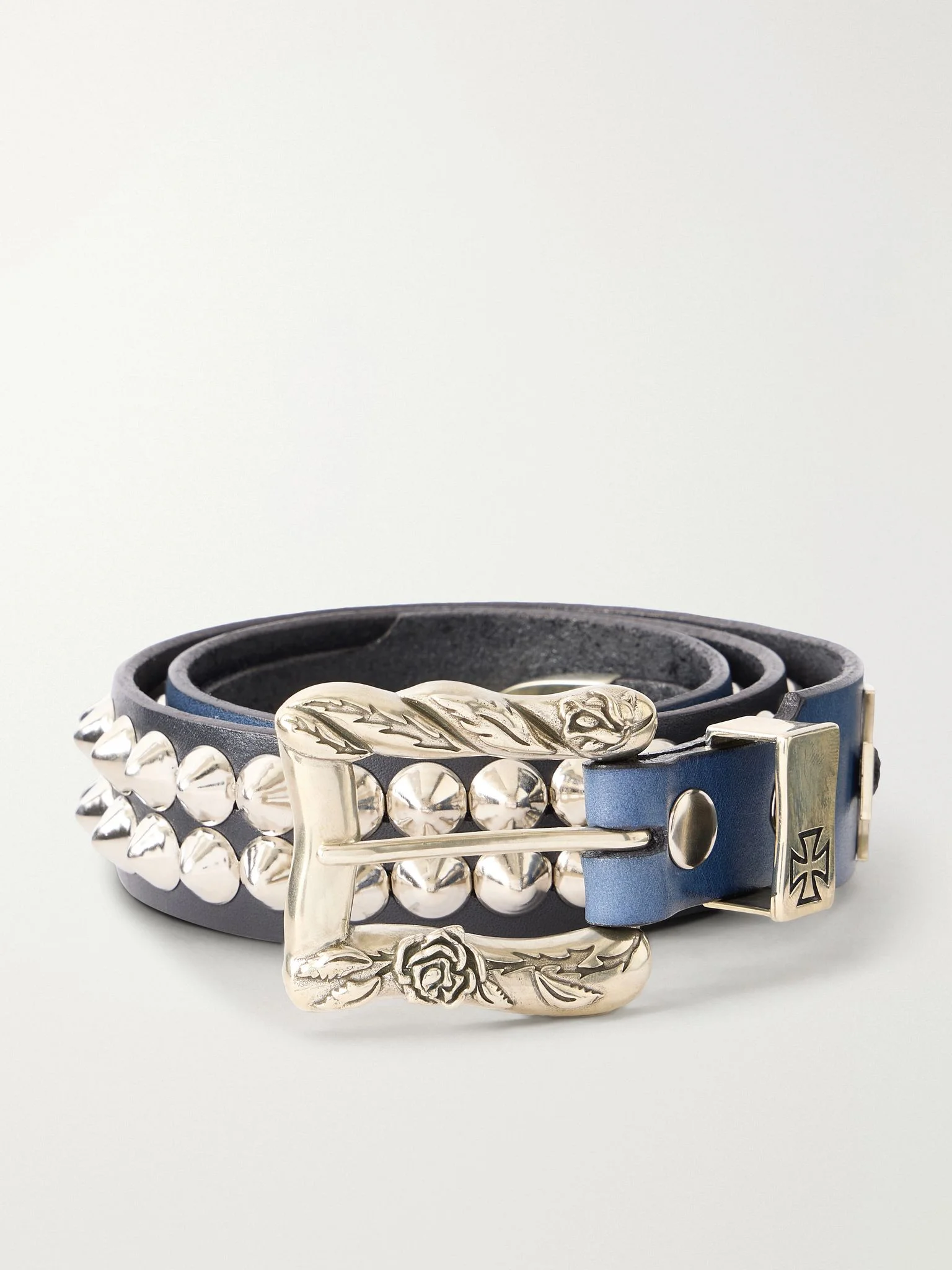 3.5cm Studded Leather Belt Blue - 1