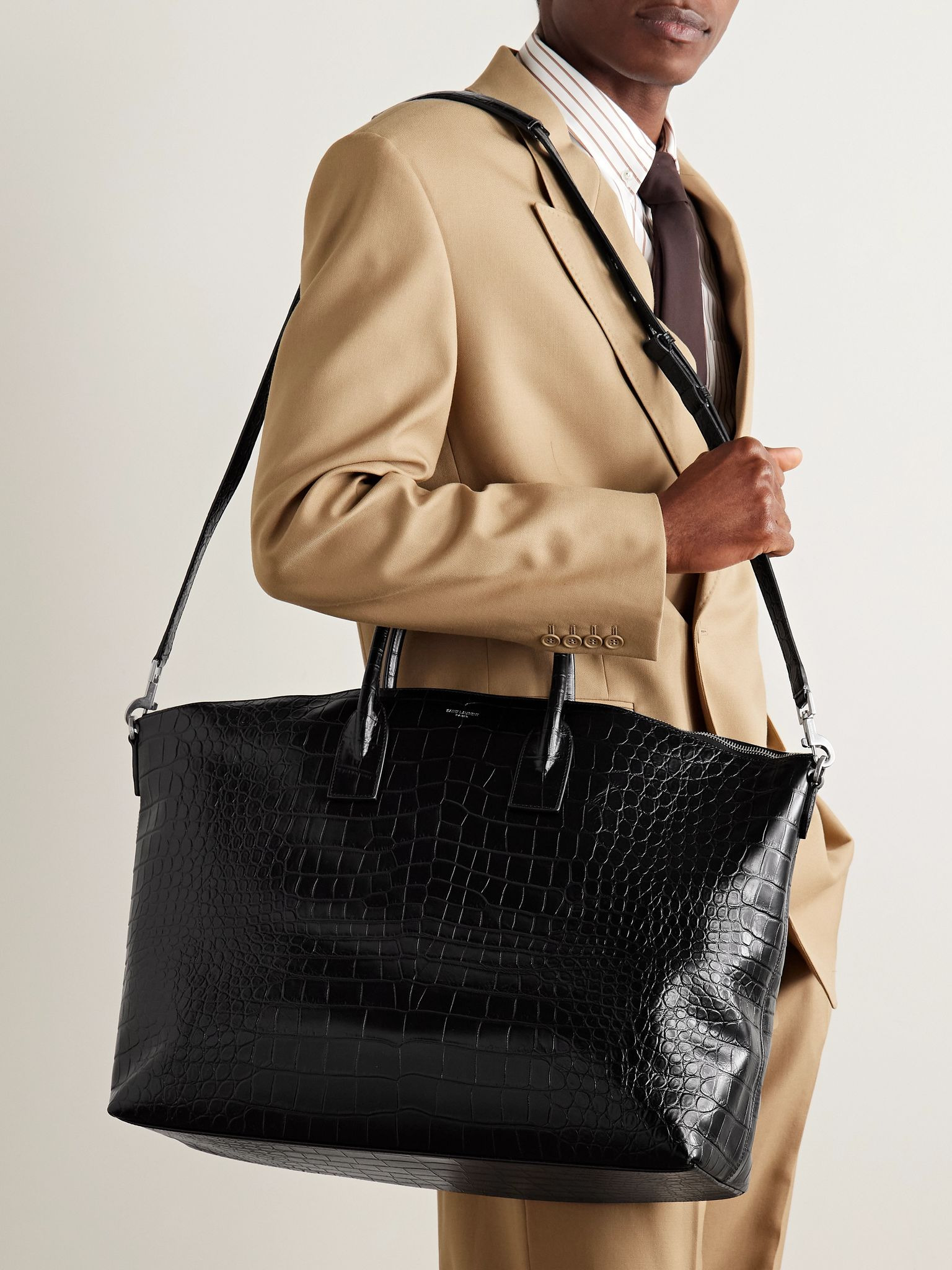 Giant Croc-Effect Leather Weekend Bag Black - 6