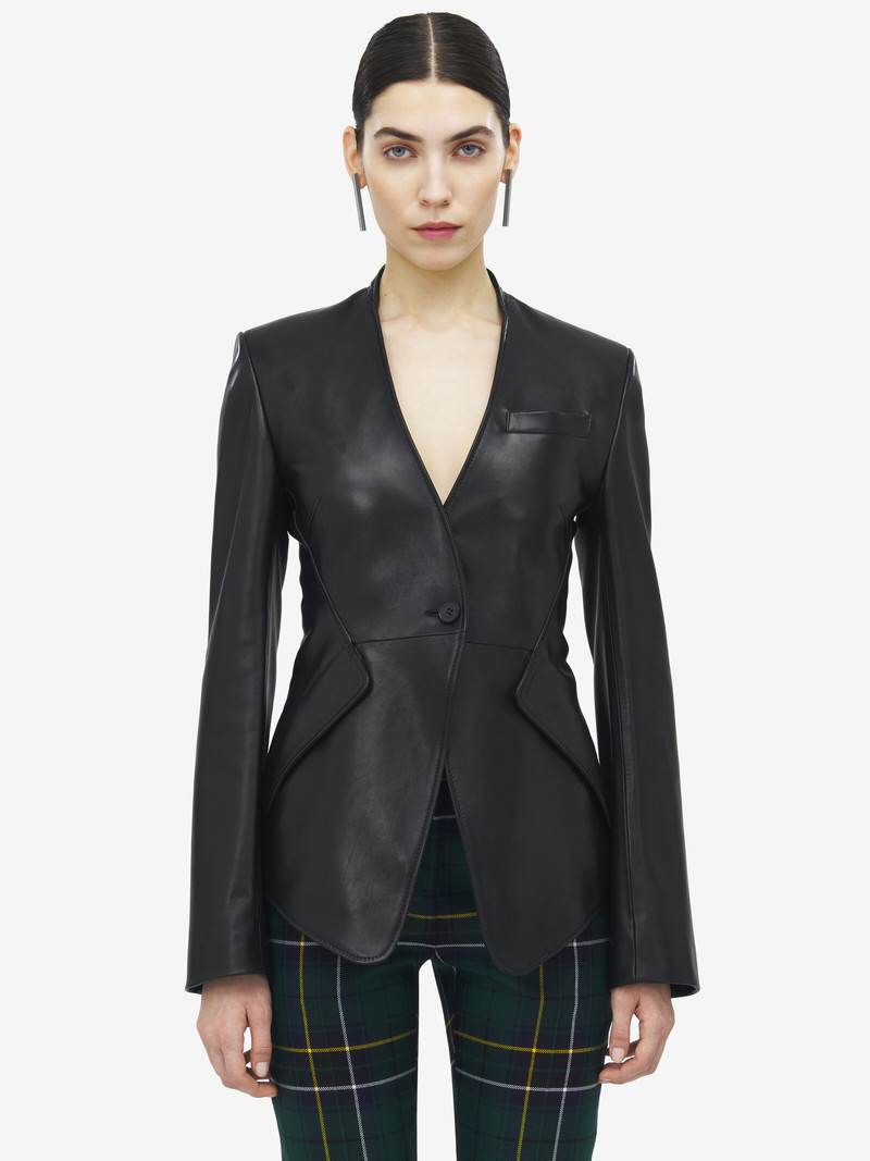 Alexander McQueen Peplum Tailored Leather Jacket outlook