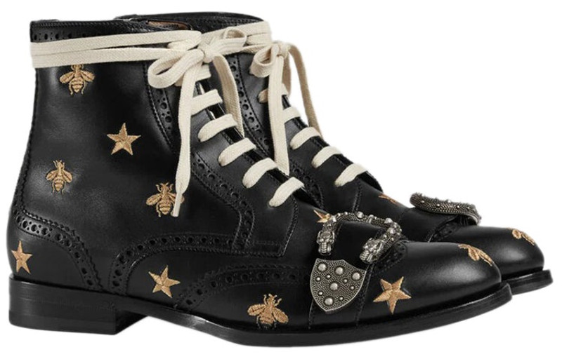 GUCCI Gucci Queercore Bee Accent Lace-Up Boots 'Black' 496272-ARP00-1000 outlook