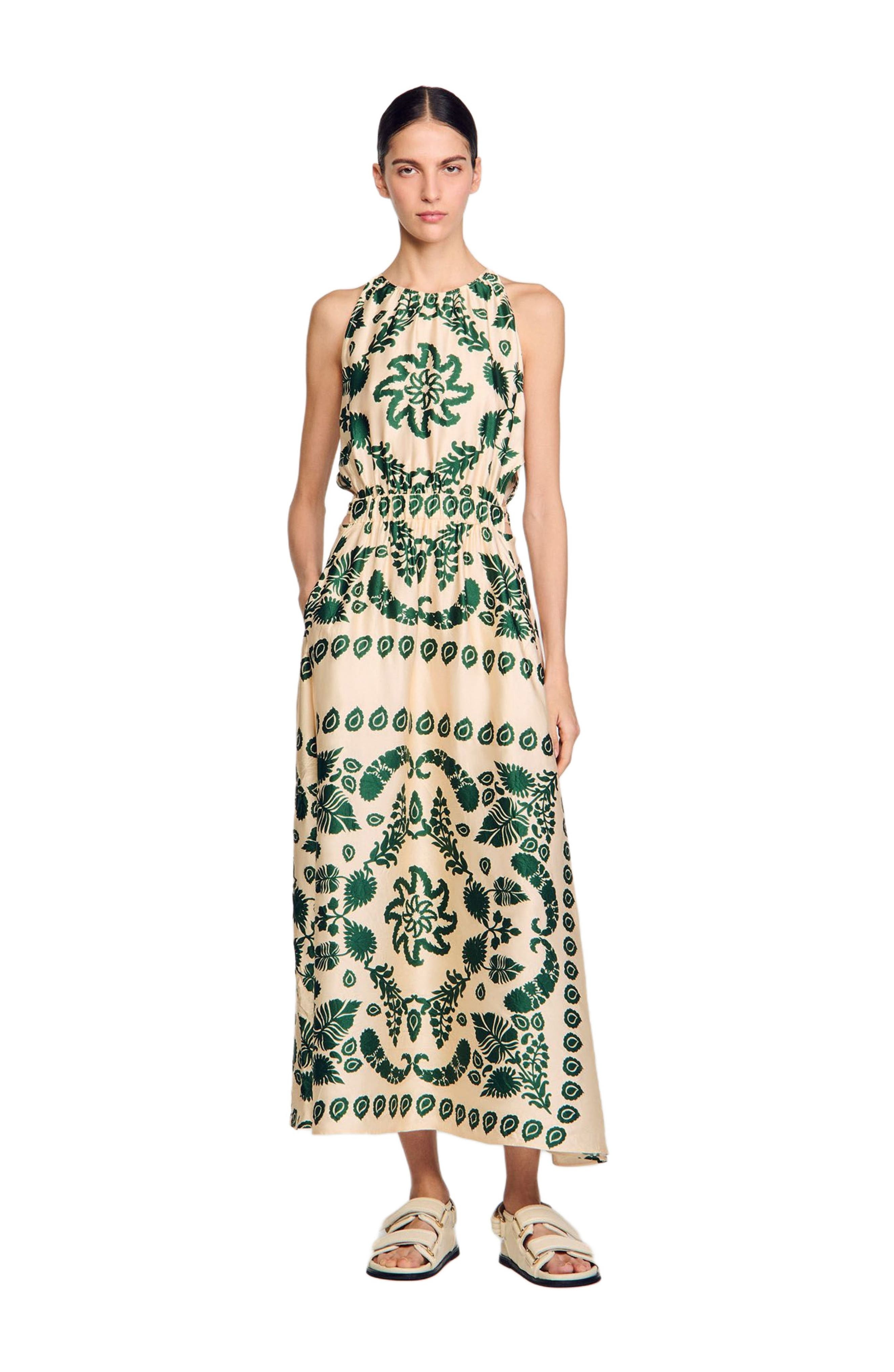 SANDRO Leaf print maxi dress in Ecru /Green at Nordstrom - 6
