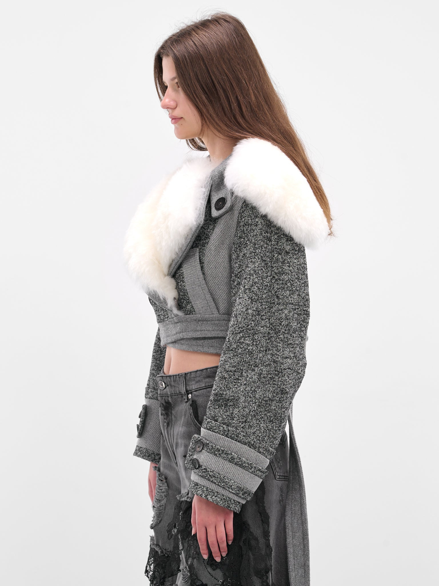 Gray Cropped Goat Fur Jacket - 2