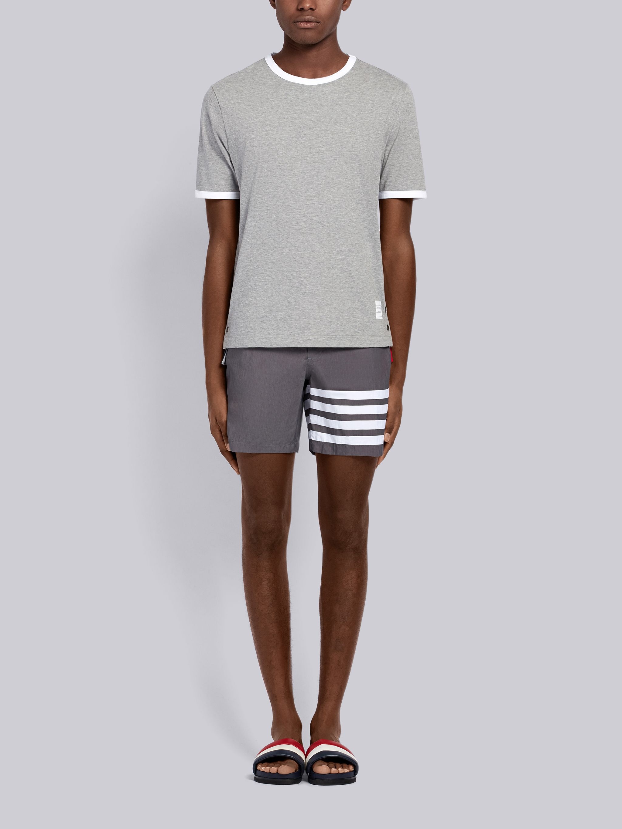 Thom Browne Medium Grey Solid Swim Tech 4-Bar Short | REVERSIBLE