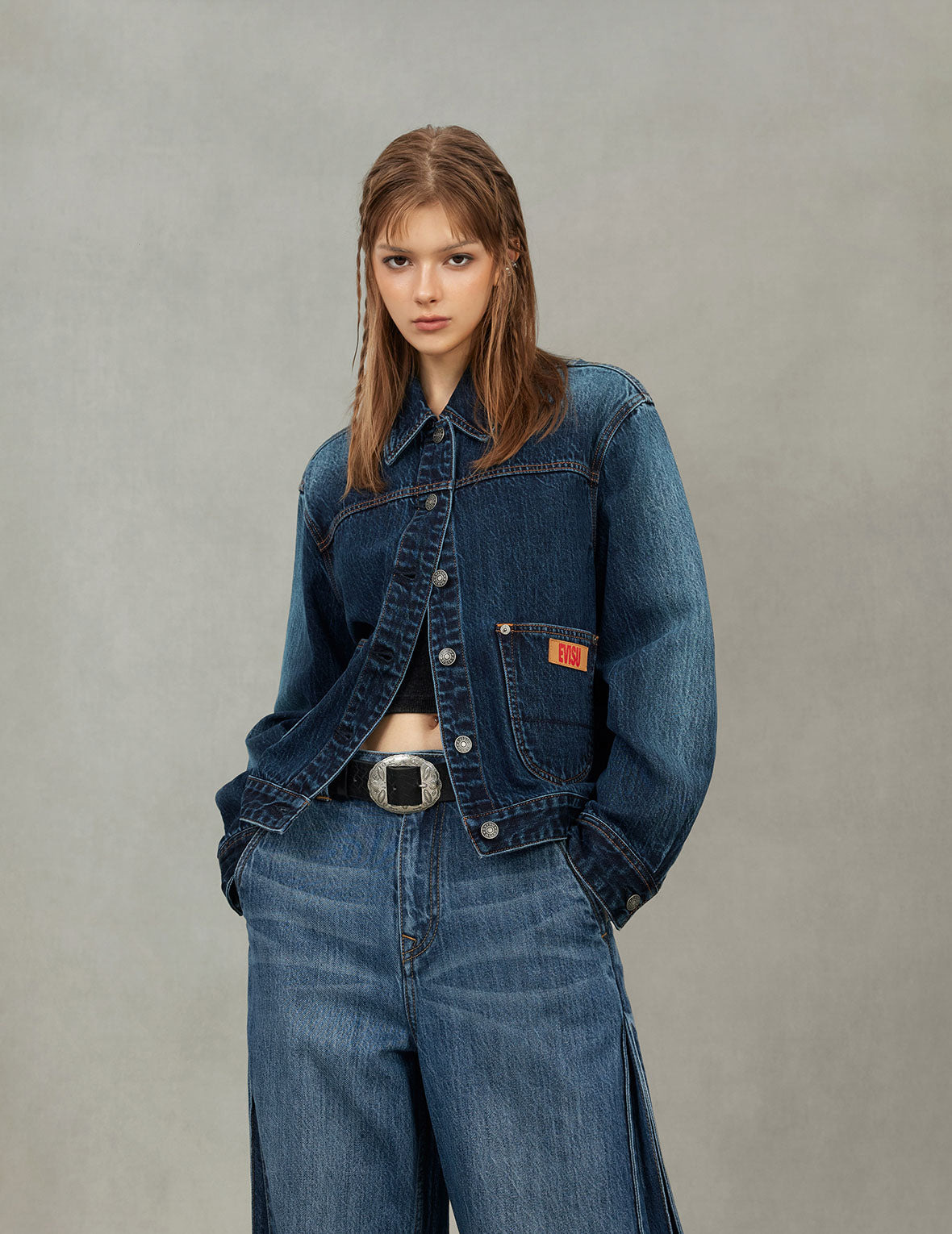 Gradient Print Loose Fit Washed Denim Jacket - 9