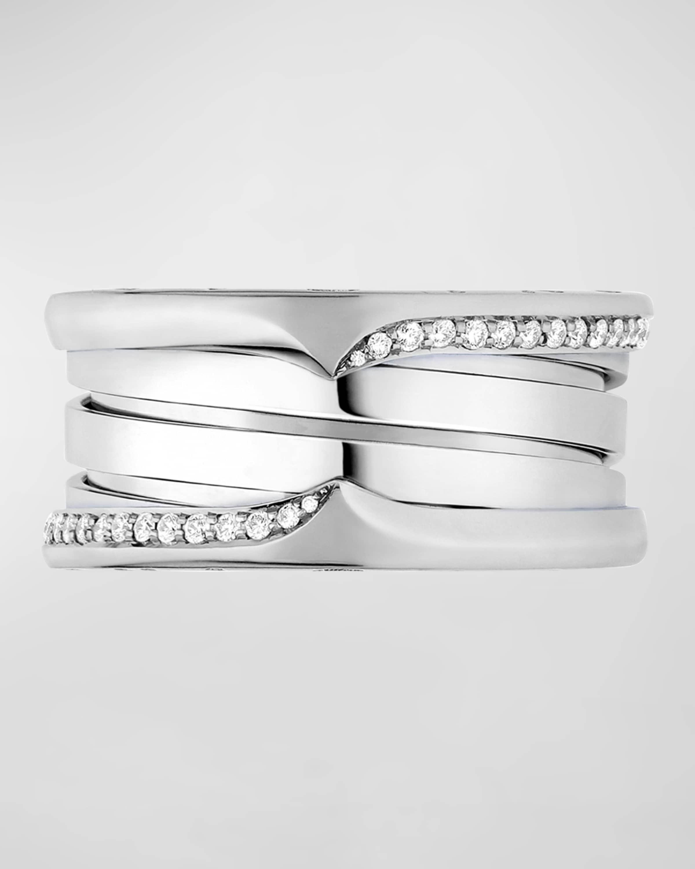 B.Zero1 White Gold 3-Band Wave Ring with Diamonds, EU 53 / US 6.25 - 4